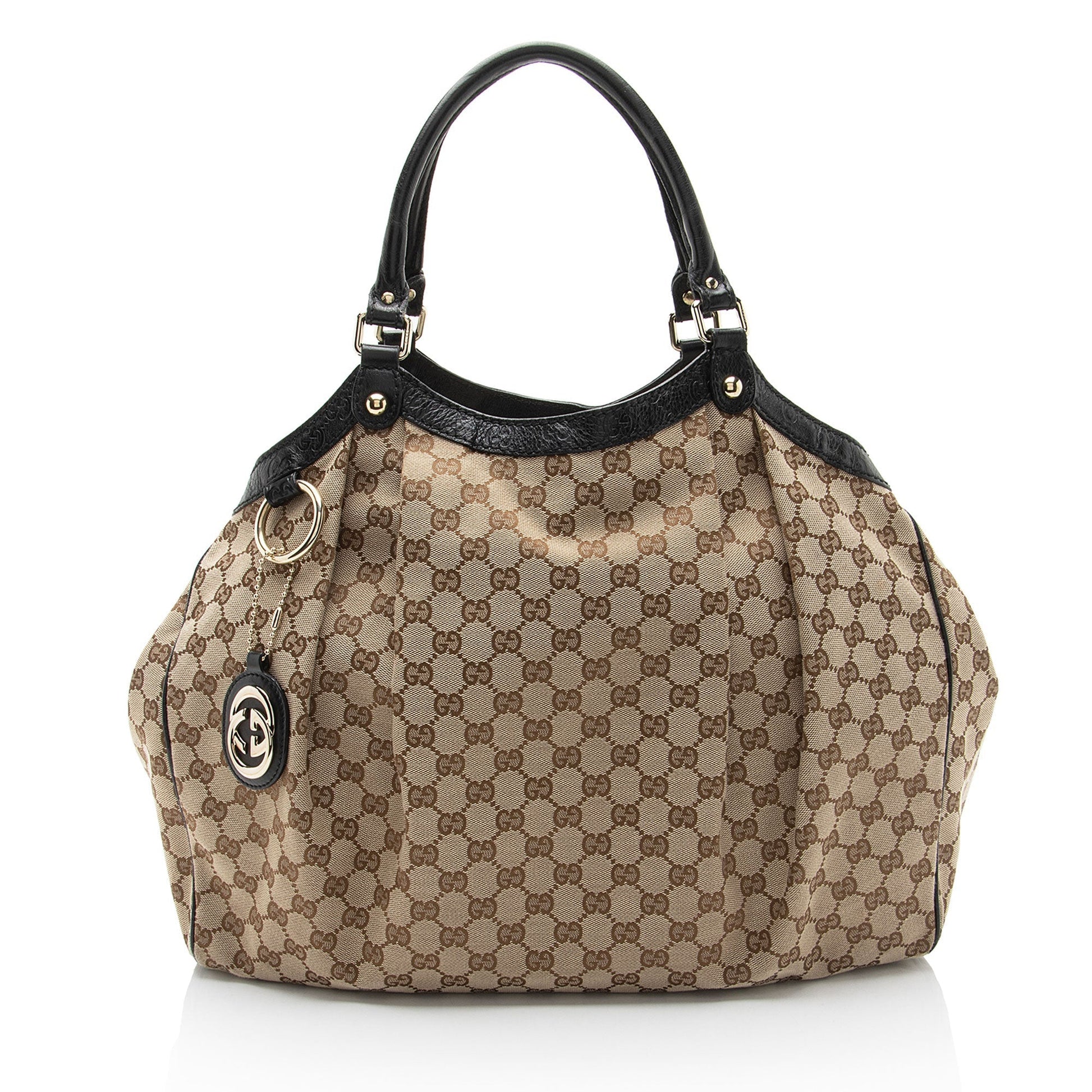 Gucci GG Sukey SHF-hI324Z Leather Canvas Black Brown Tote Bag
