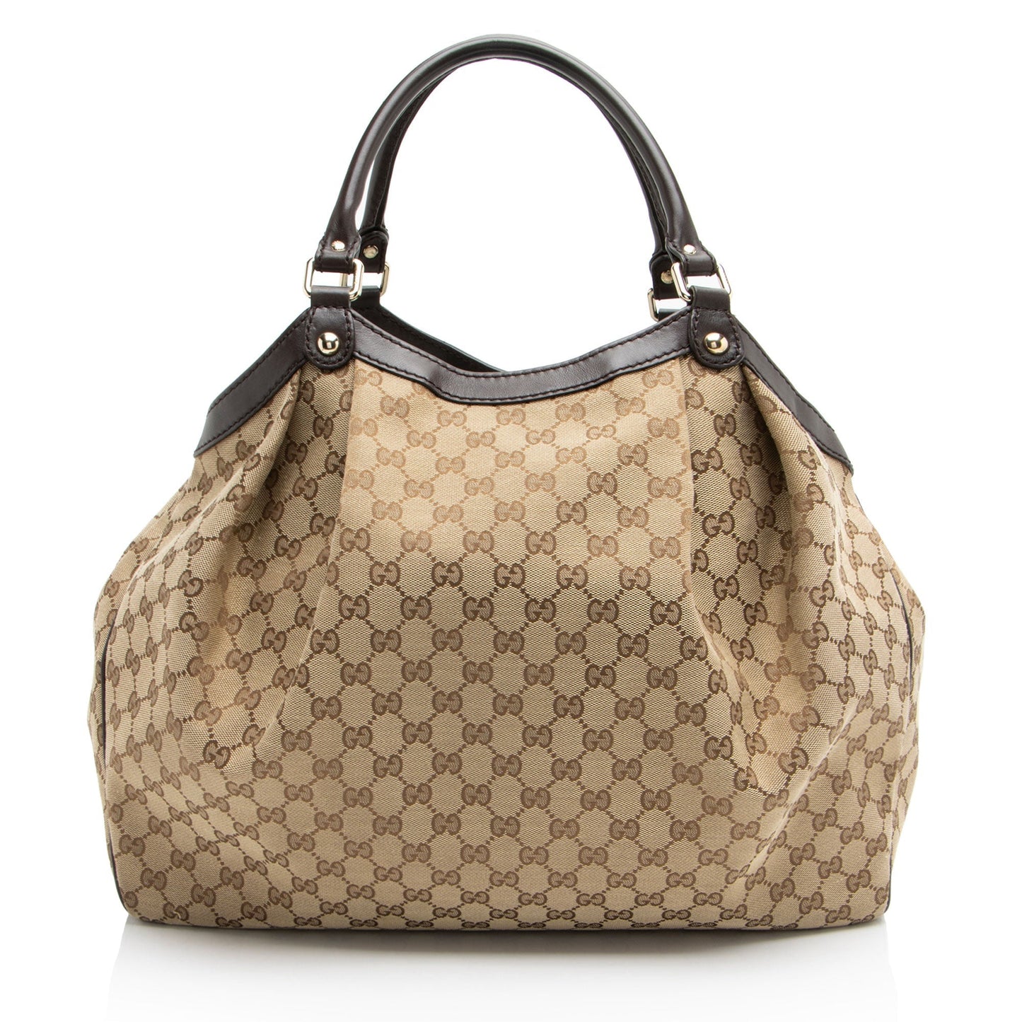 Gucci GG Sukey Leather Canvas Brown Beige Tote Bag