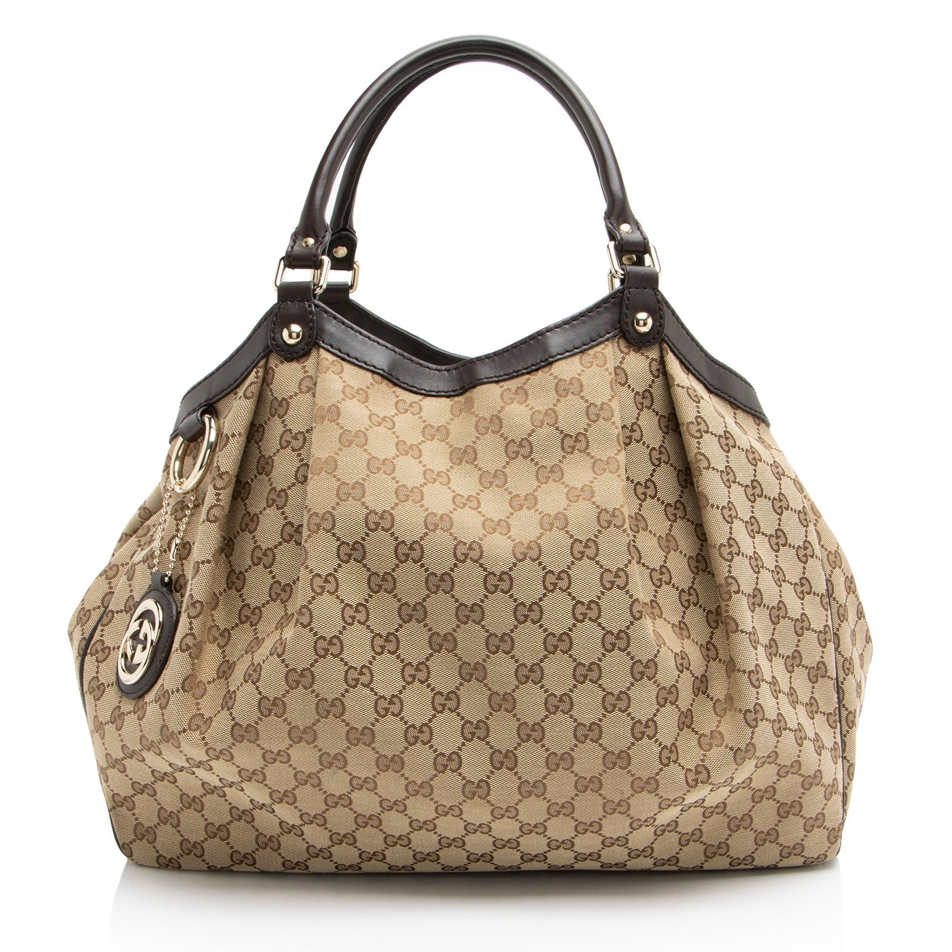 Gucci GG Sukey Leather Canvas Brown Beige Tote Bag