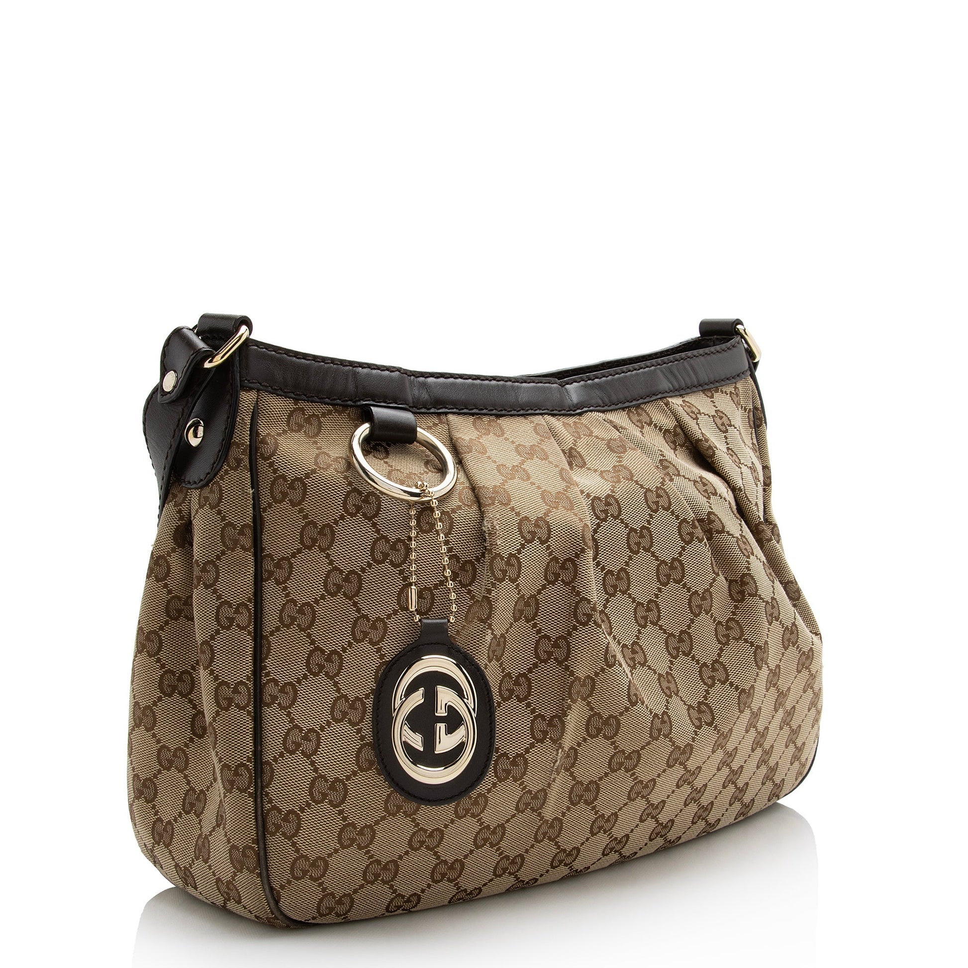 Gucci GG Sukey Messenger SHF Leather Canvas Brown Beige Shoulder Bag