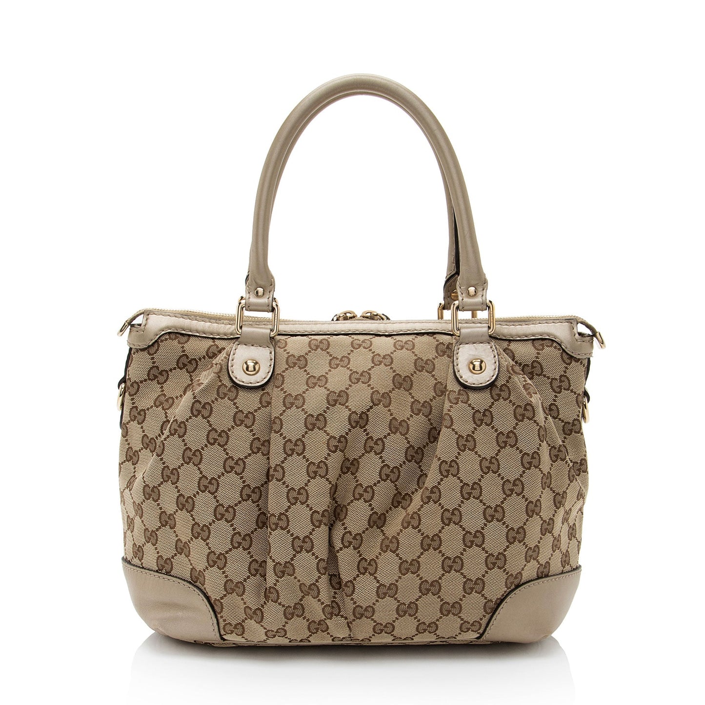 Gucci GG Sukey Leather Canvas Brown Medium Satchel Bag