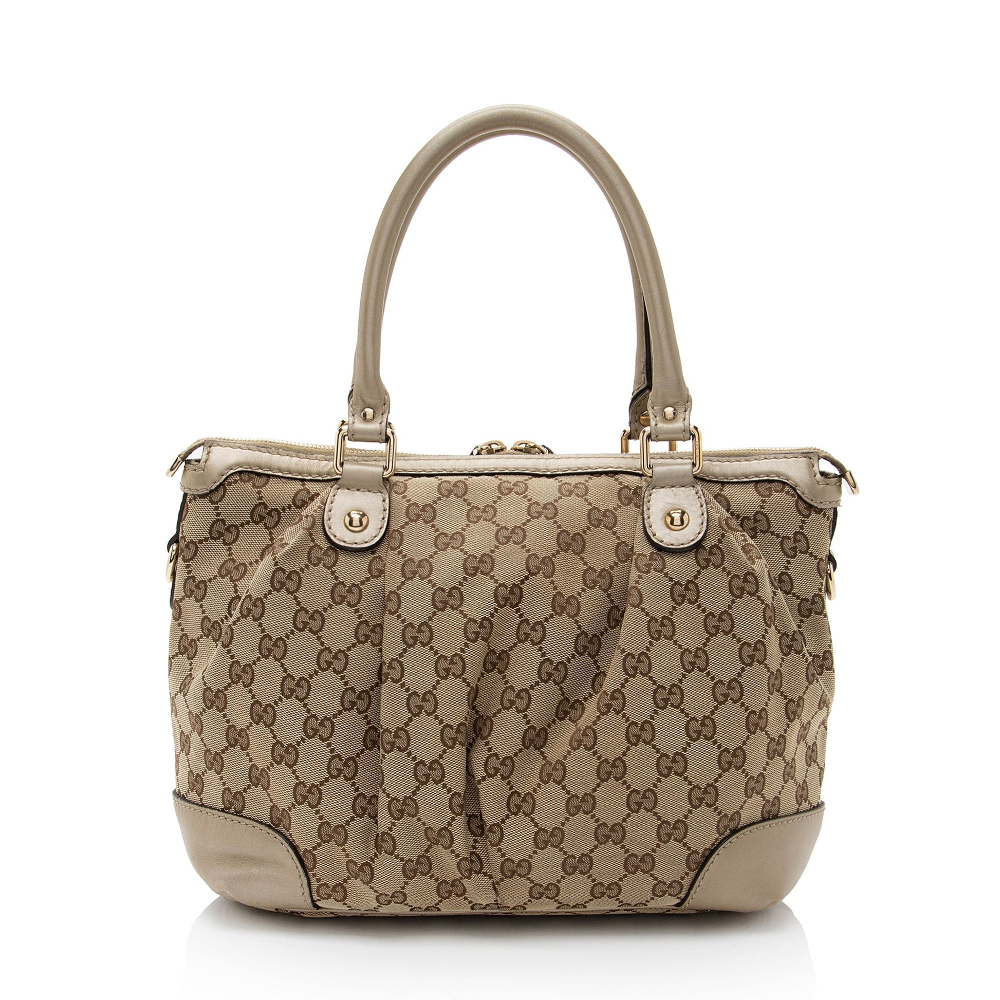 Gucci GG Sukey Leather Canvas Brown Medium Satchel Bag