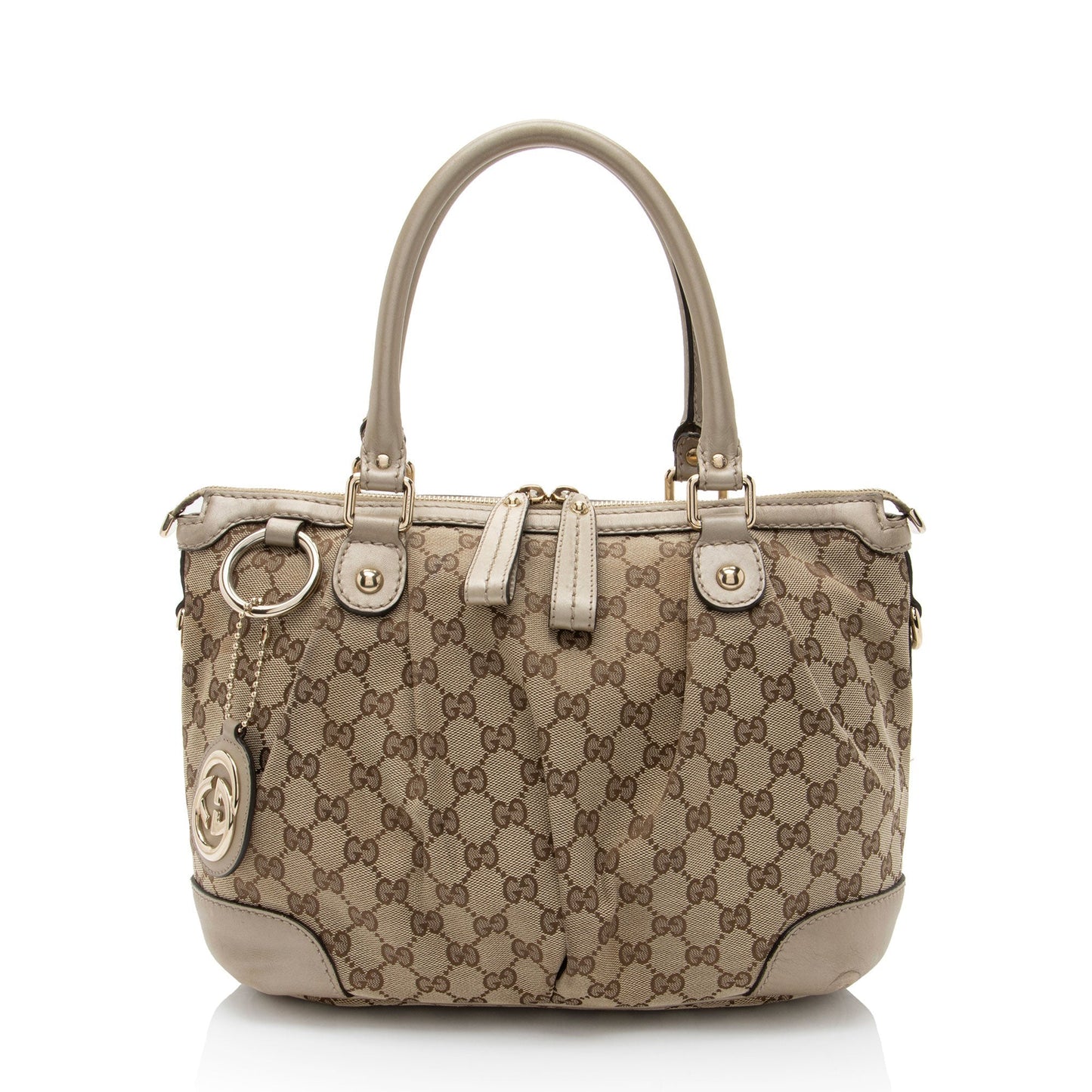 Gucci GG Sukey Leather Canvas Brown Medium Satchel Bag