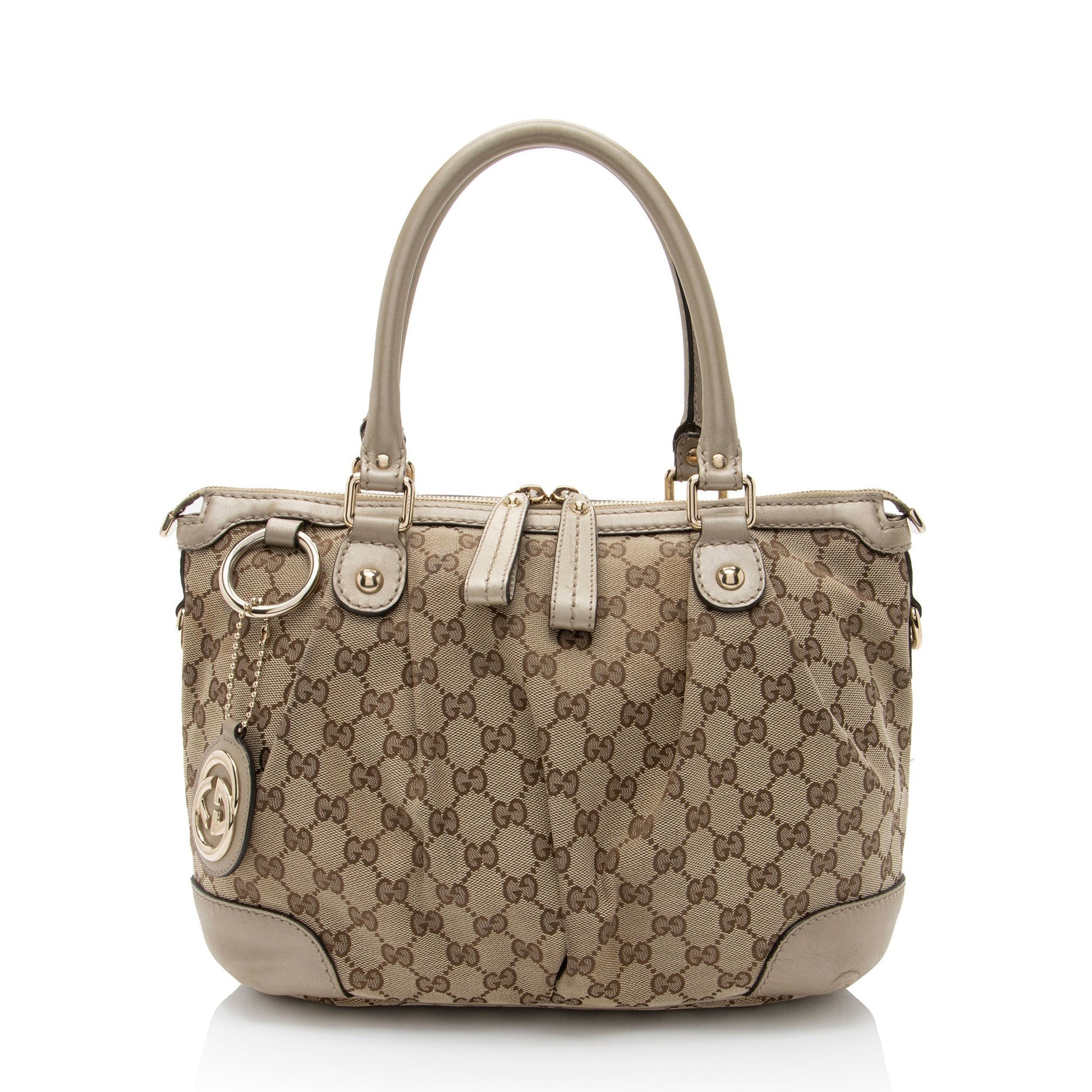 Gucci GG Sukey Leather Canvas Brown Medium Satchel Bag
