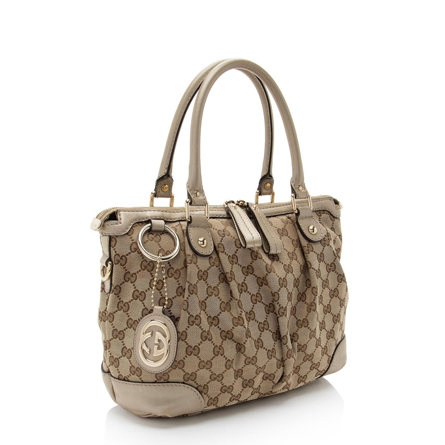 Gucci GG Sukey Leather Canvas Brown Medium Satchel Bag