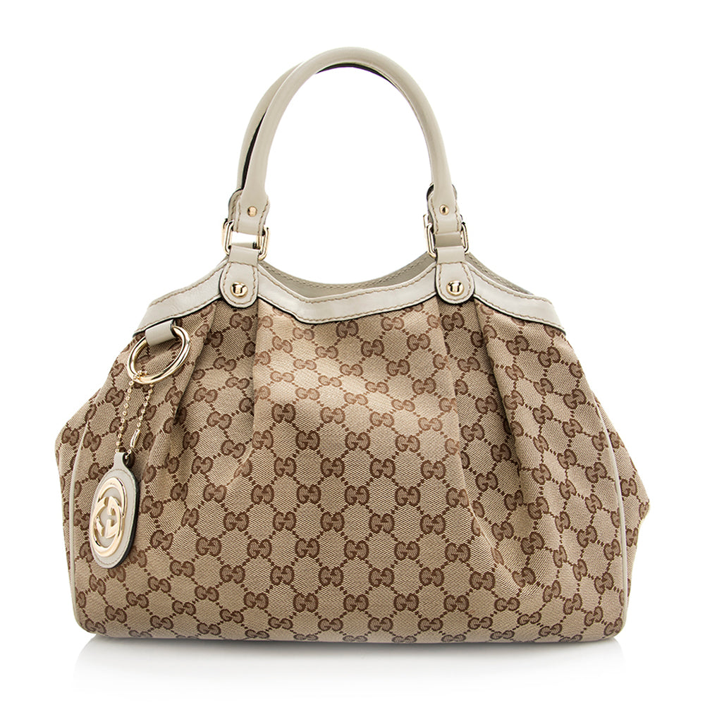 Gucci GG Sukey SHF Leather Canvas White Beige Tote Bag 5