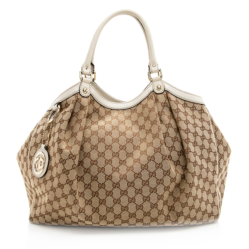 Gucci GG Sukey SHF Leather Canvas White Beige Tote Bag 3