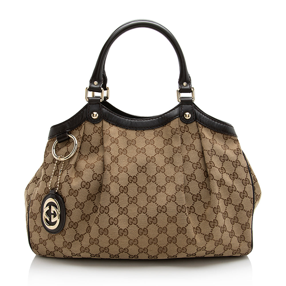 Gucci GG Sukey SHF Leather Canvas Brown Beige Tote Bag Tote Shf