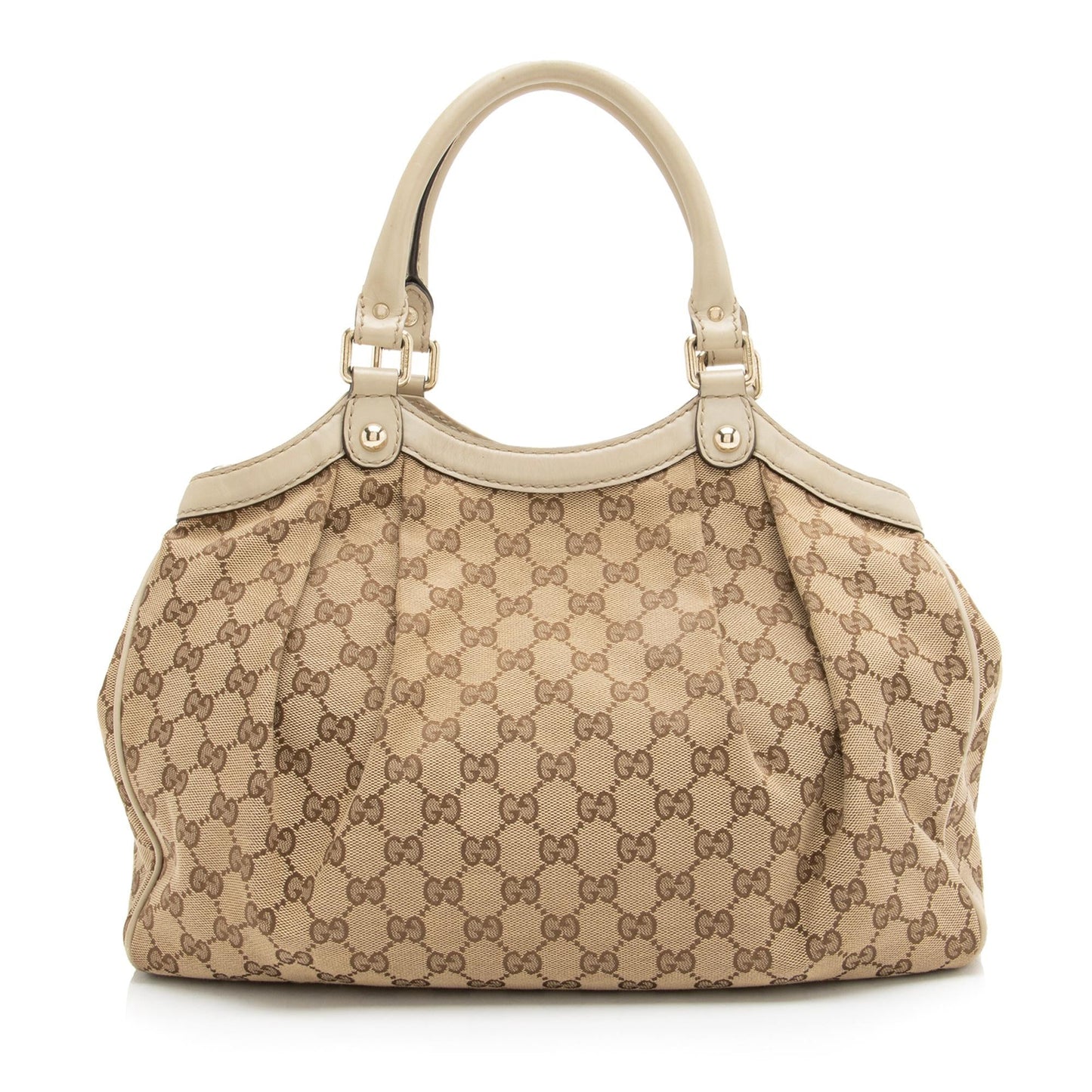 Gucci GG Sukey SHF Leather Canvas White Beige Tote Bag Tote Shf
