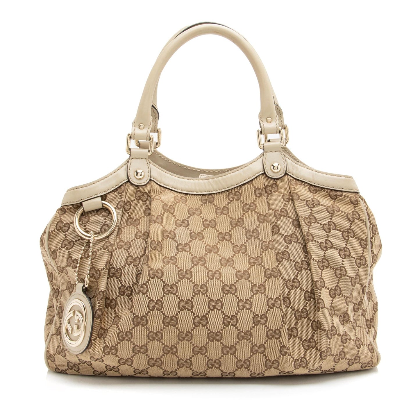 Gucci GG Sukey SHF Leather Canvas White Beige Tote Bag Tote Shf