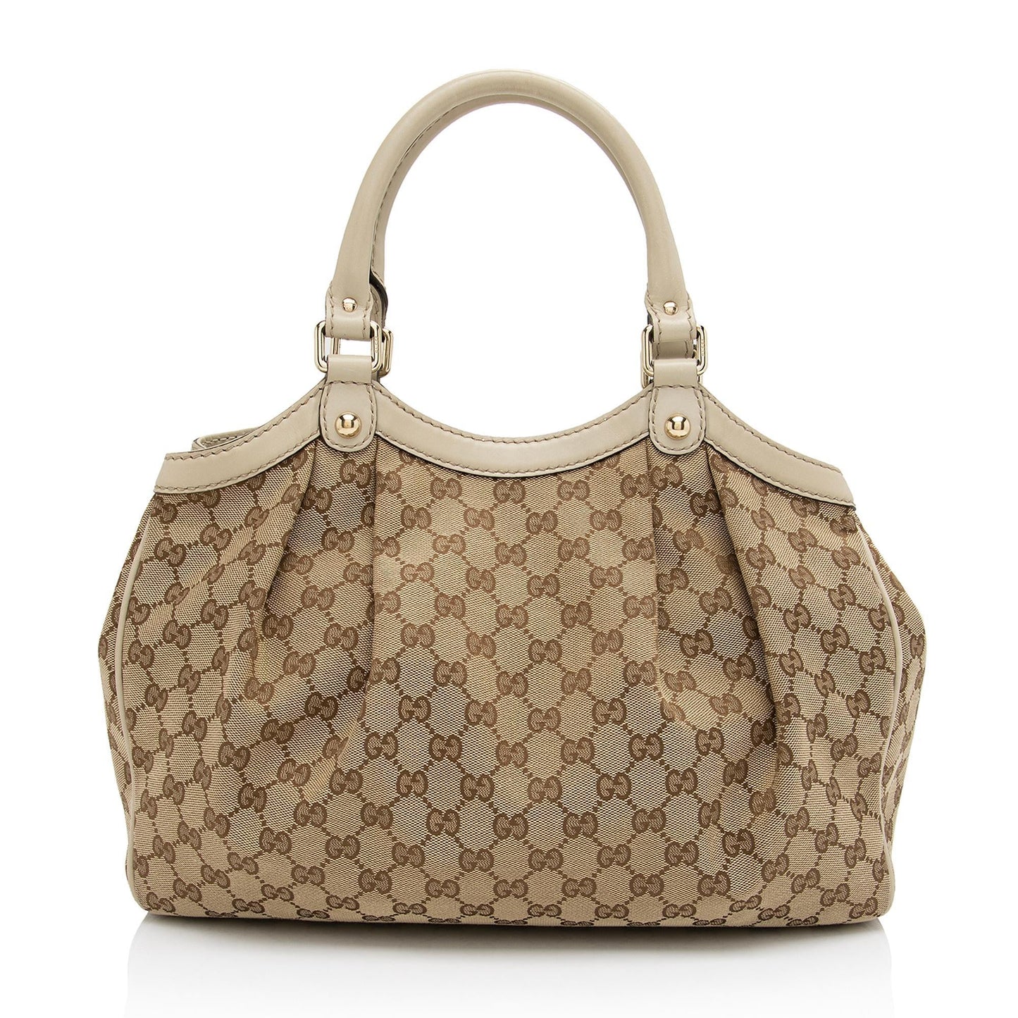 Gucci GG Sukey SHF-Iw4uaP Leather Canvas Beige Medium Tote Bag