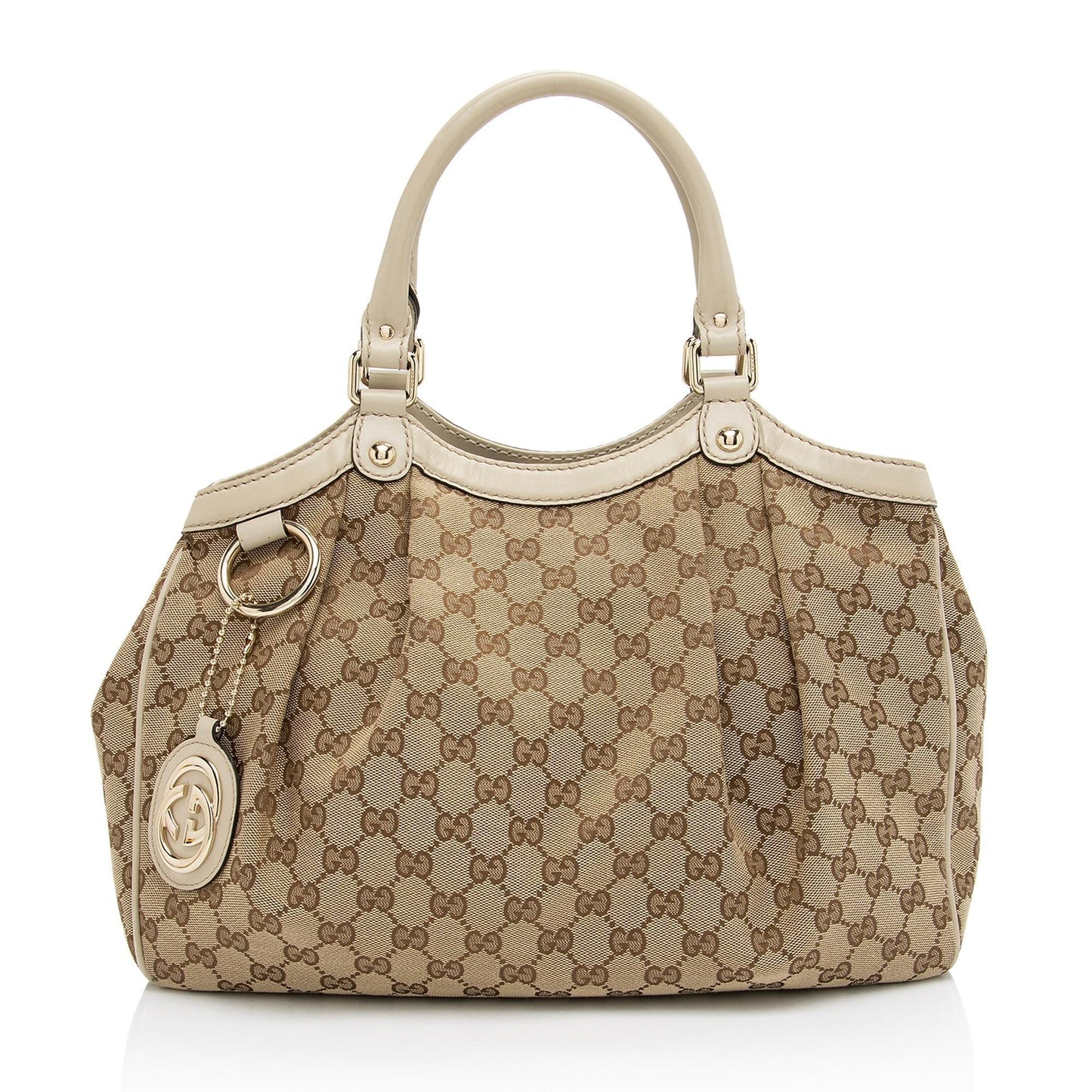 Gucci GG Sukey SHF-Iw4uaP Leather Canvas Beige Medium Tote Bag