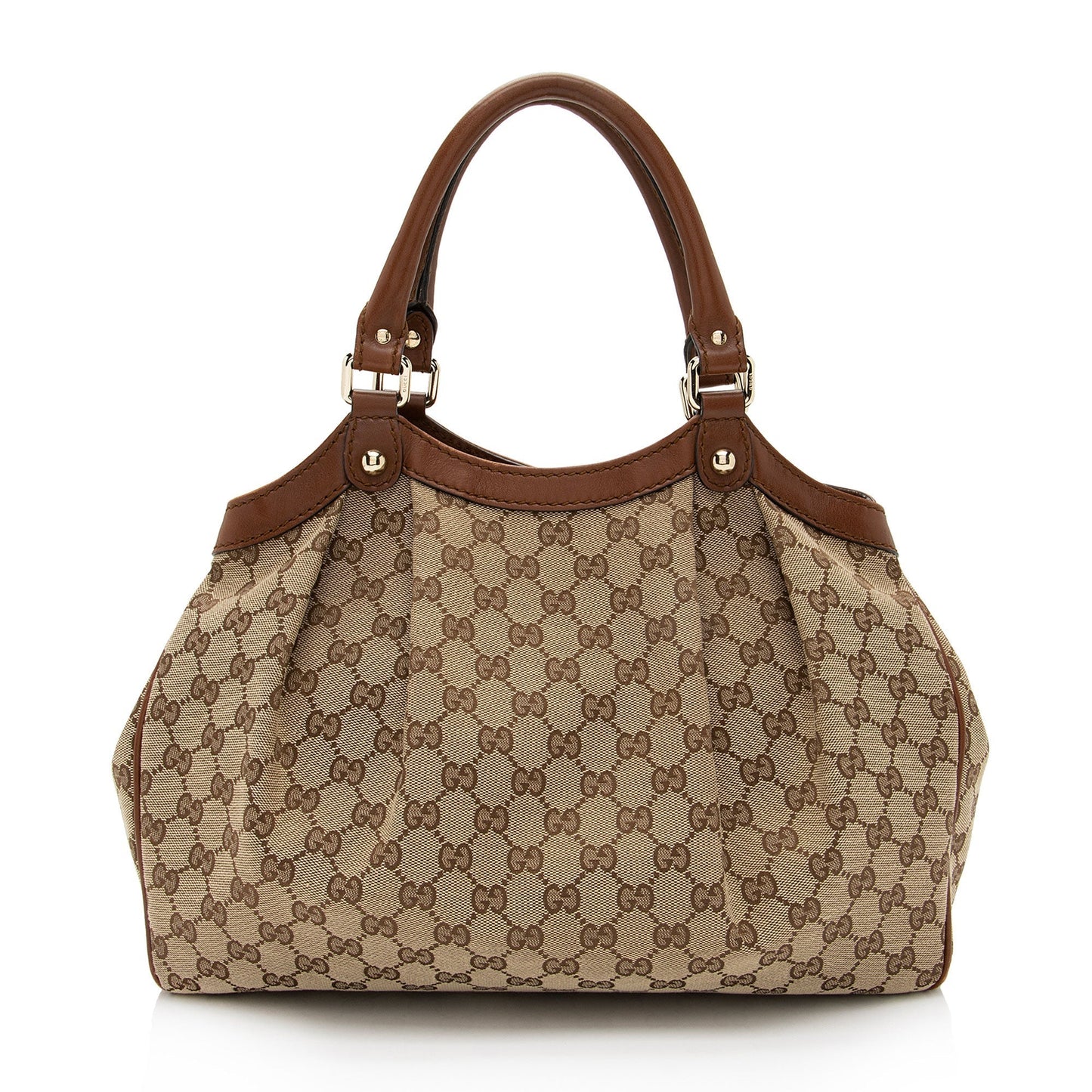 Gucci GG Sukey SHF-dBsmlI Leather Canvas Brown Beige Tote Bag