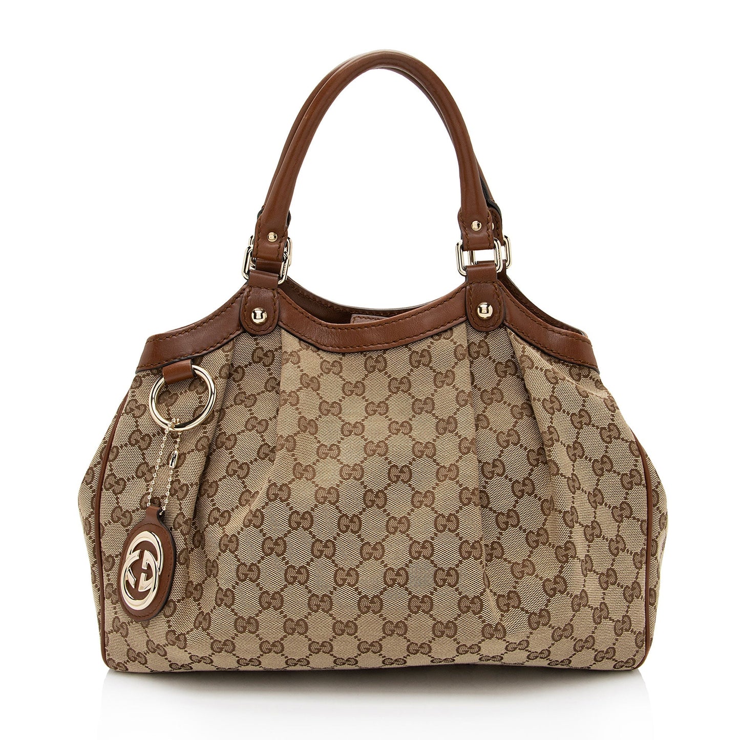 Gucci GG Sukey SHF-dBsmlI Leather Canvas Brown Beige Tote Bag