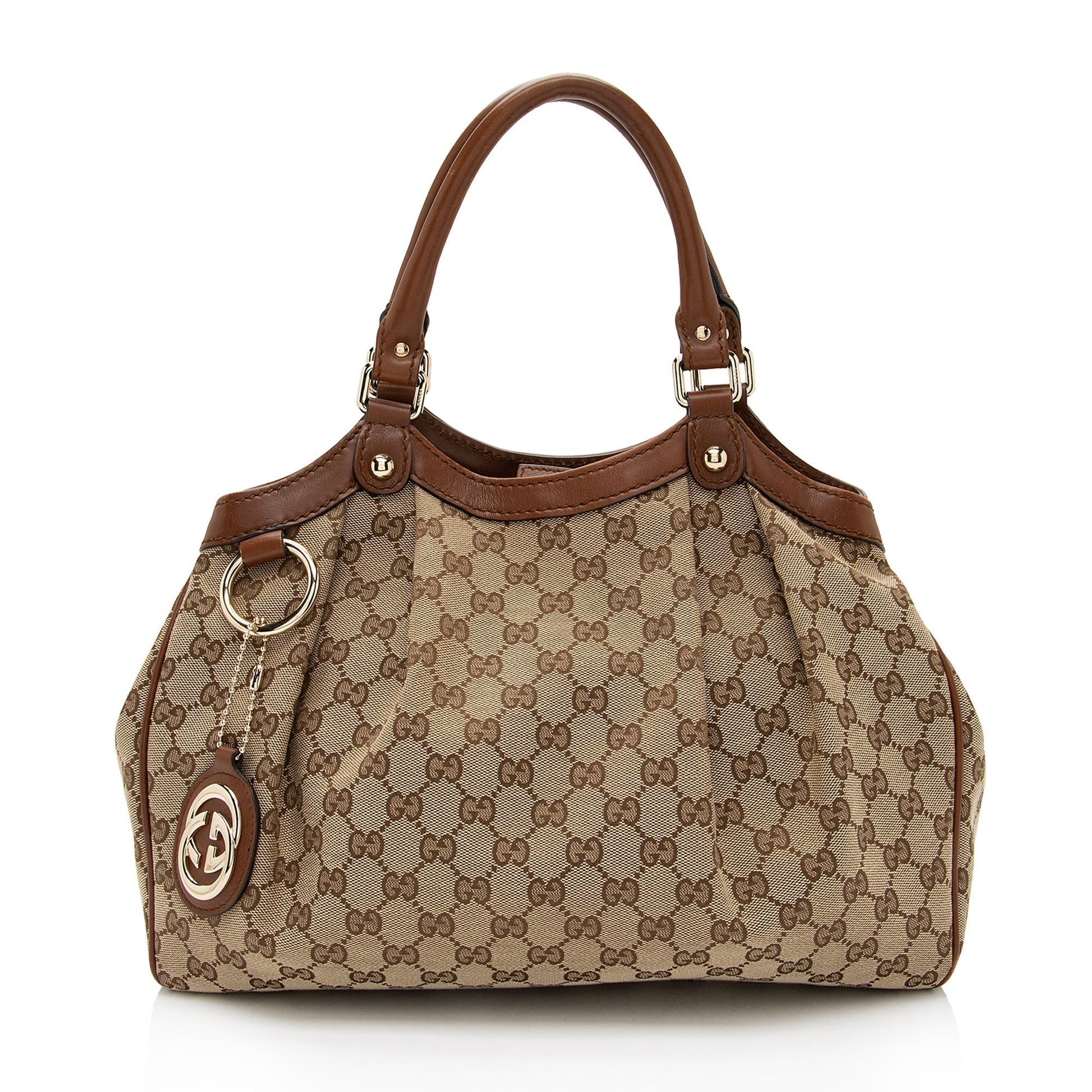 Gucci GG Sukey SHF-dBsmlI Leather Canvas Brown Beige Tote Bag