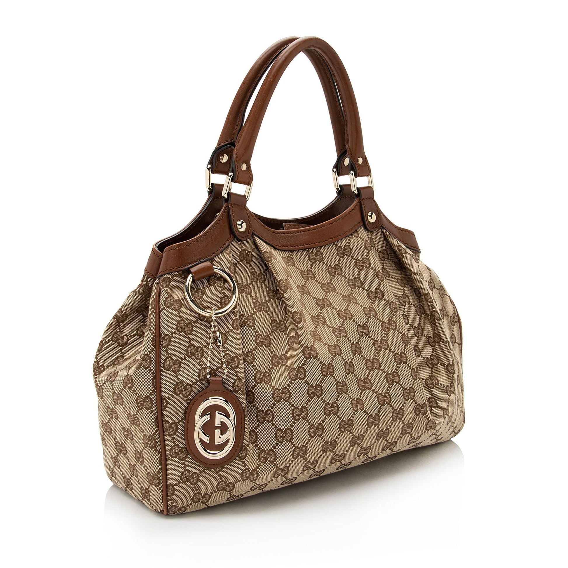Gucci GG Sukey SHF-dBsmlI Leather Canvas Brown Beige Tote Bag