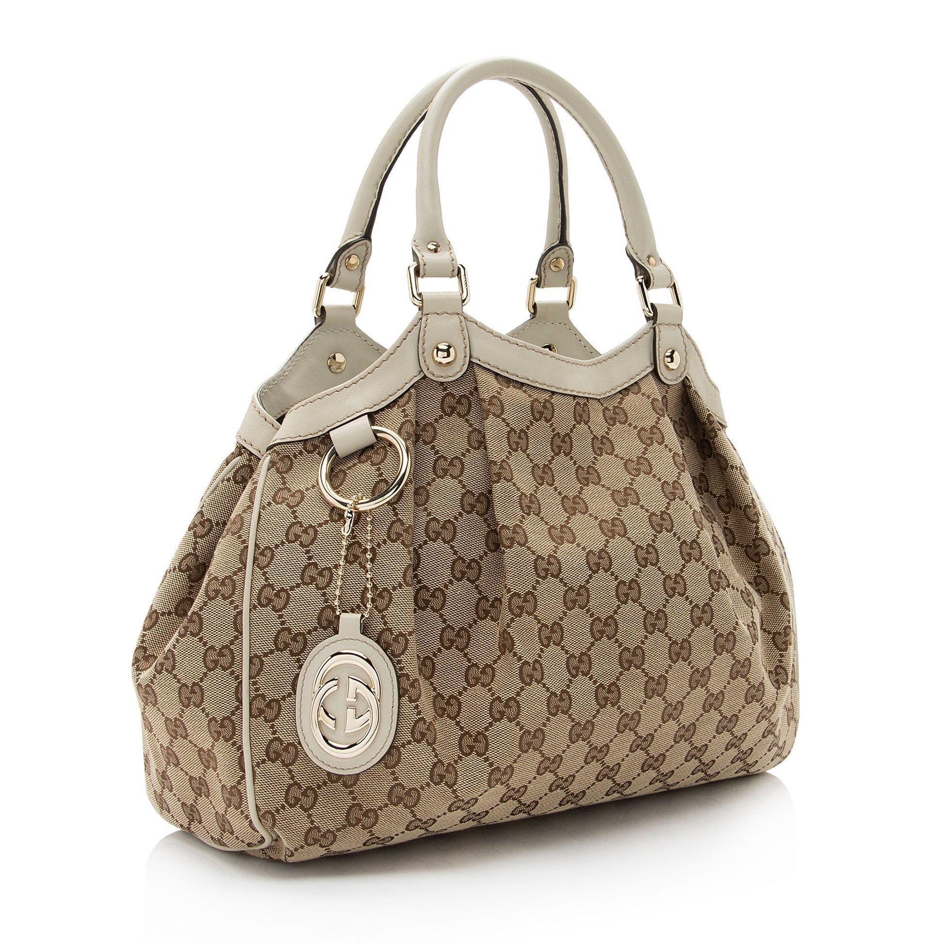 Gucci GG Sukey SHF-wVz7XZ Leather Canvas White Beige Tote Bag