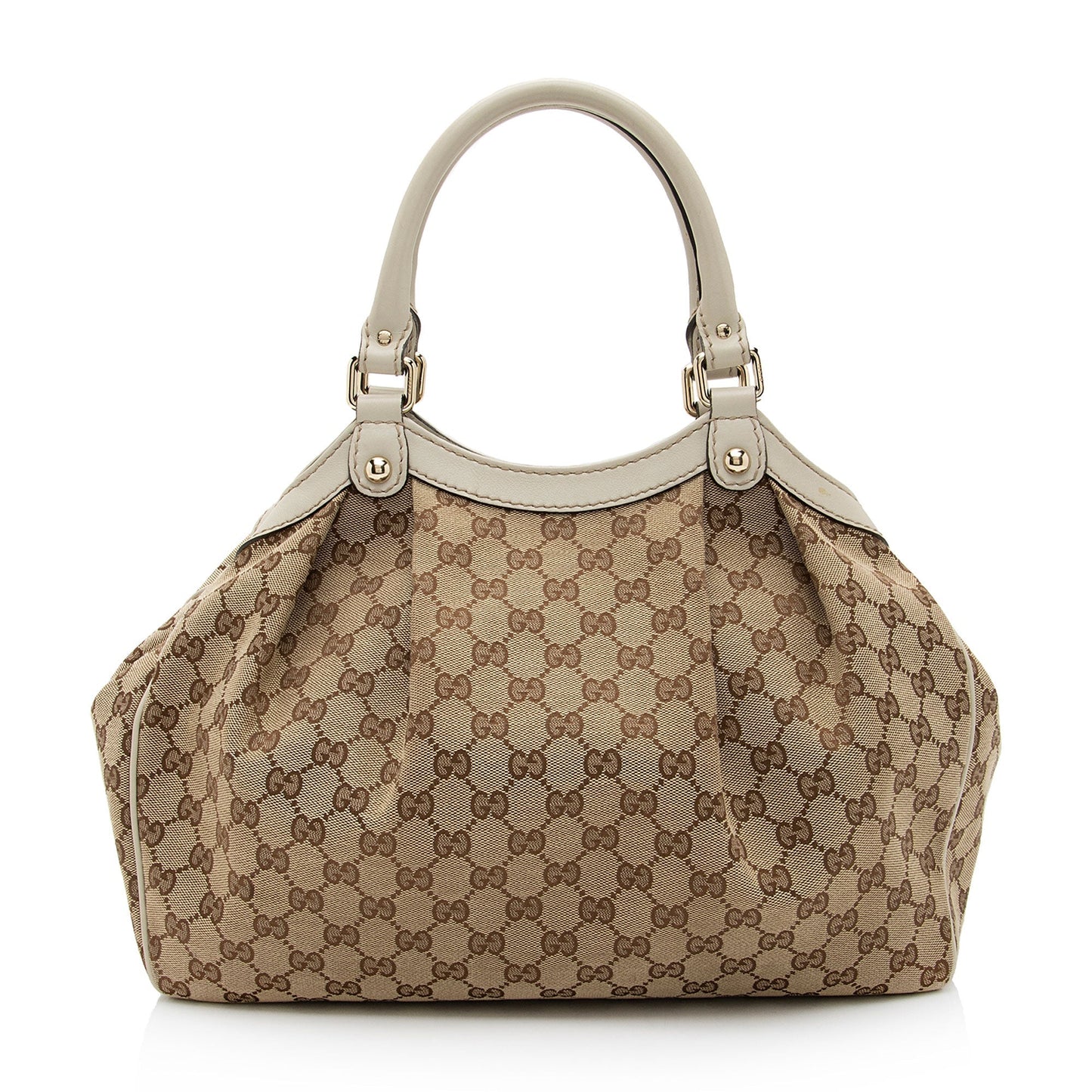 Gucci GG Sukey SHF-3eaLnU Leather Canvas White Brown Tote Bag