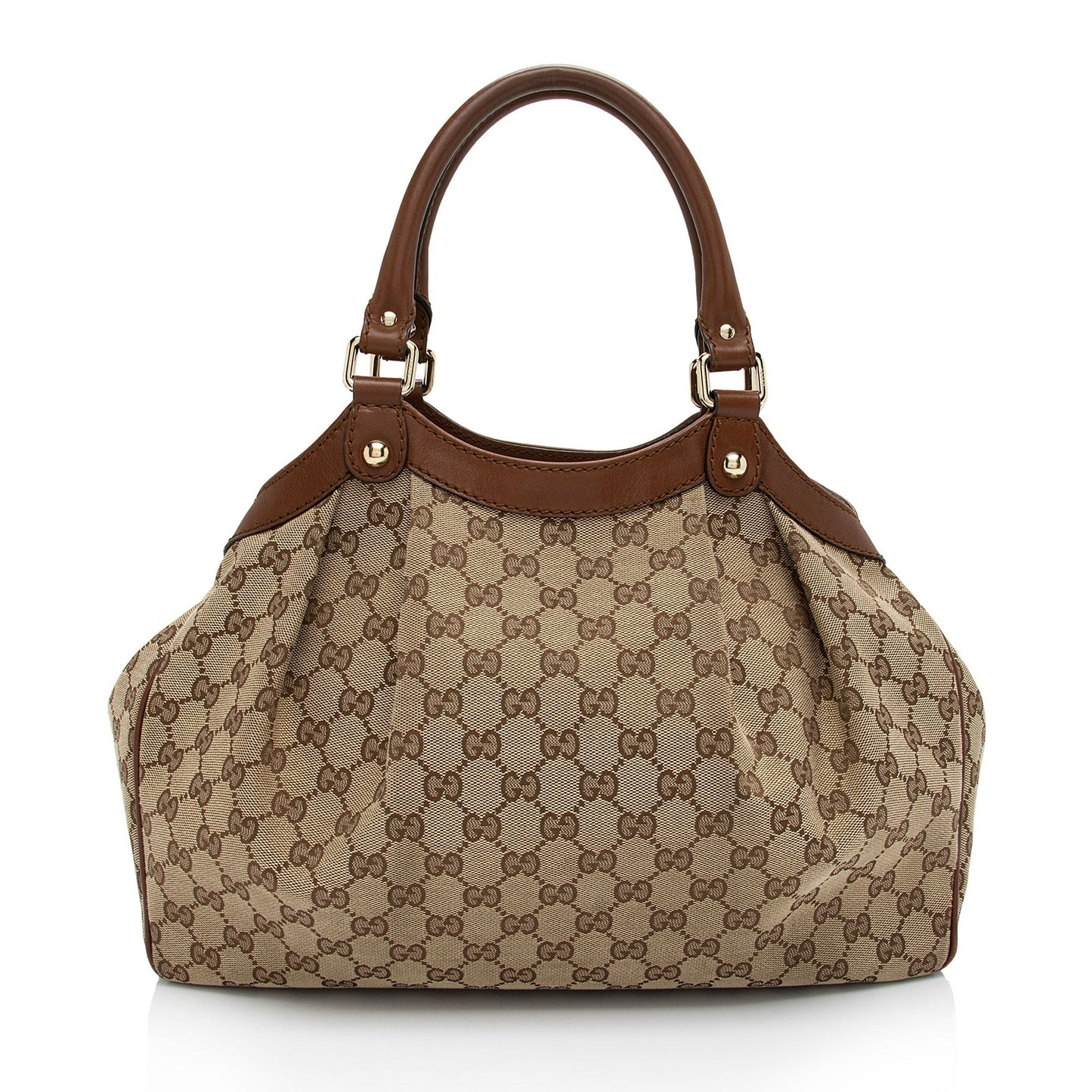 Gucci GG Sukey SHF-PAQjHW Leather Canvas Brown Beige Tote Bag