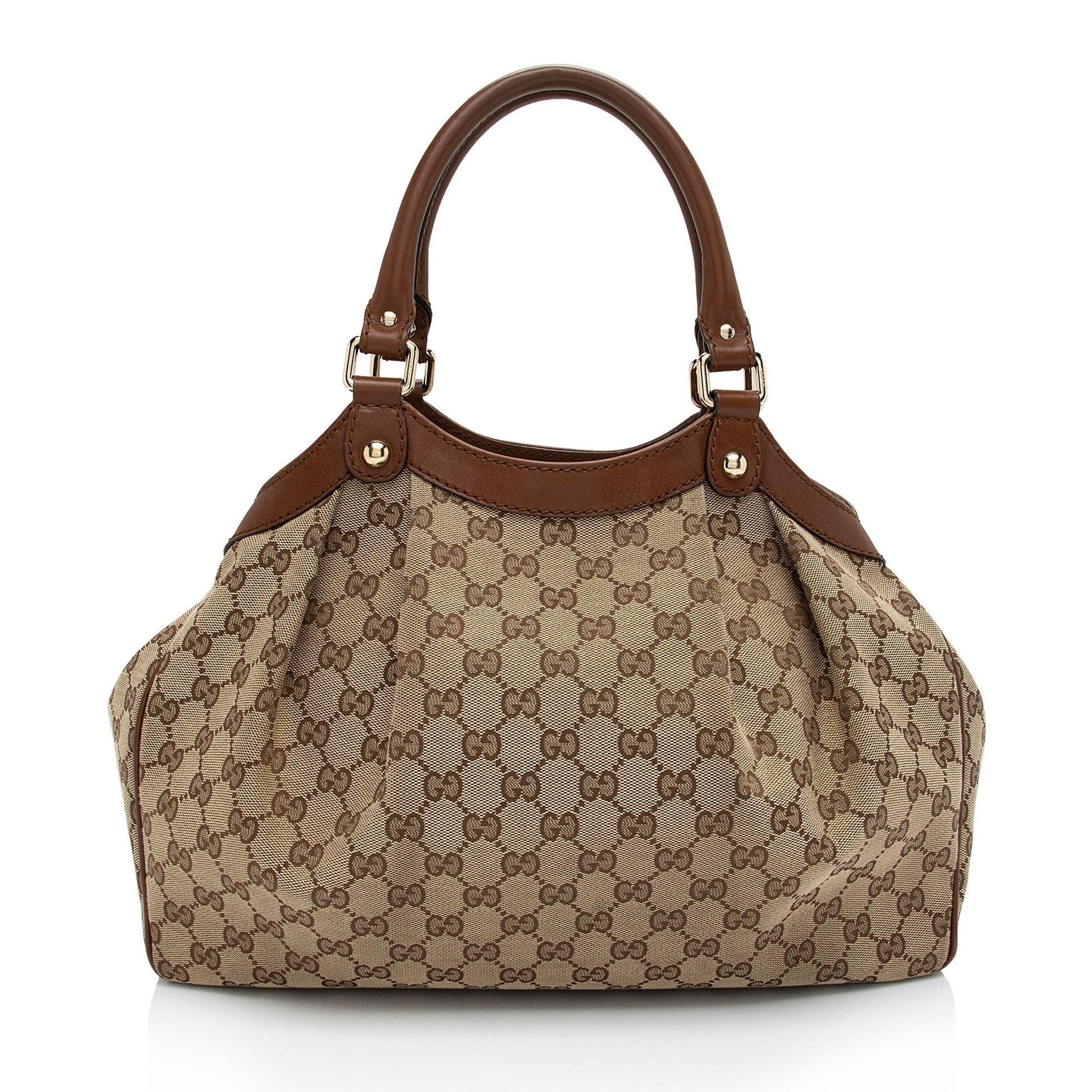 Gucci GG Sukey SHF-PAQjHW Leather Canvas Brown Beige Tote Bag
