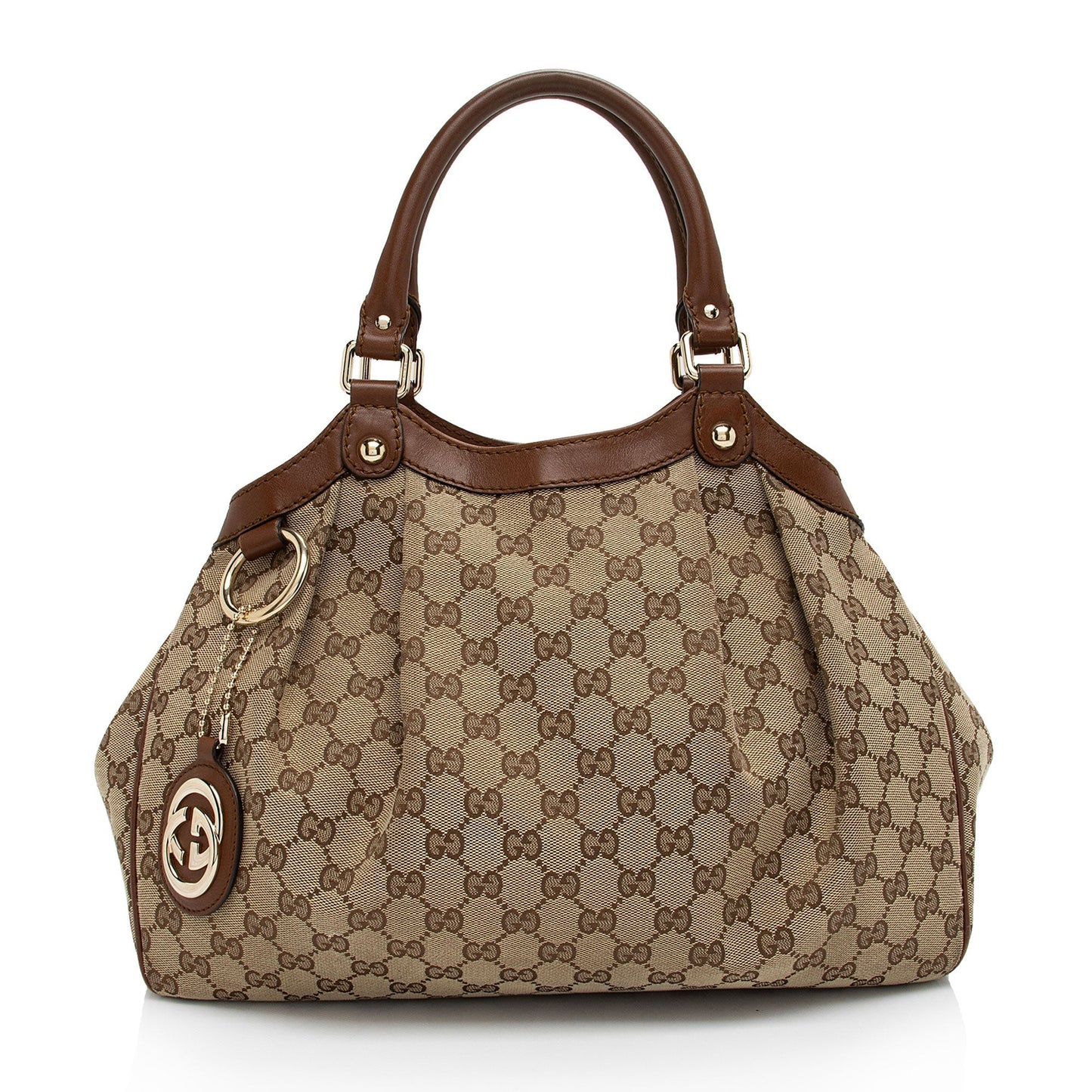 Gucci GG Sukey SHF-PAQjHW Leather Canvas Brown Beige Tote Bag