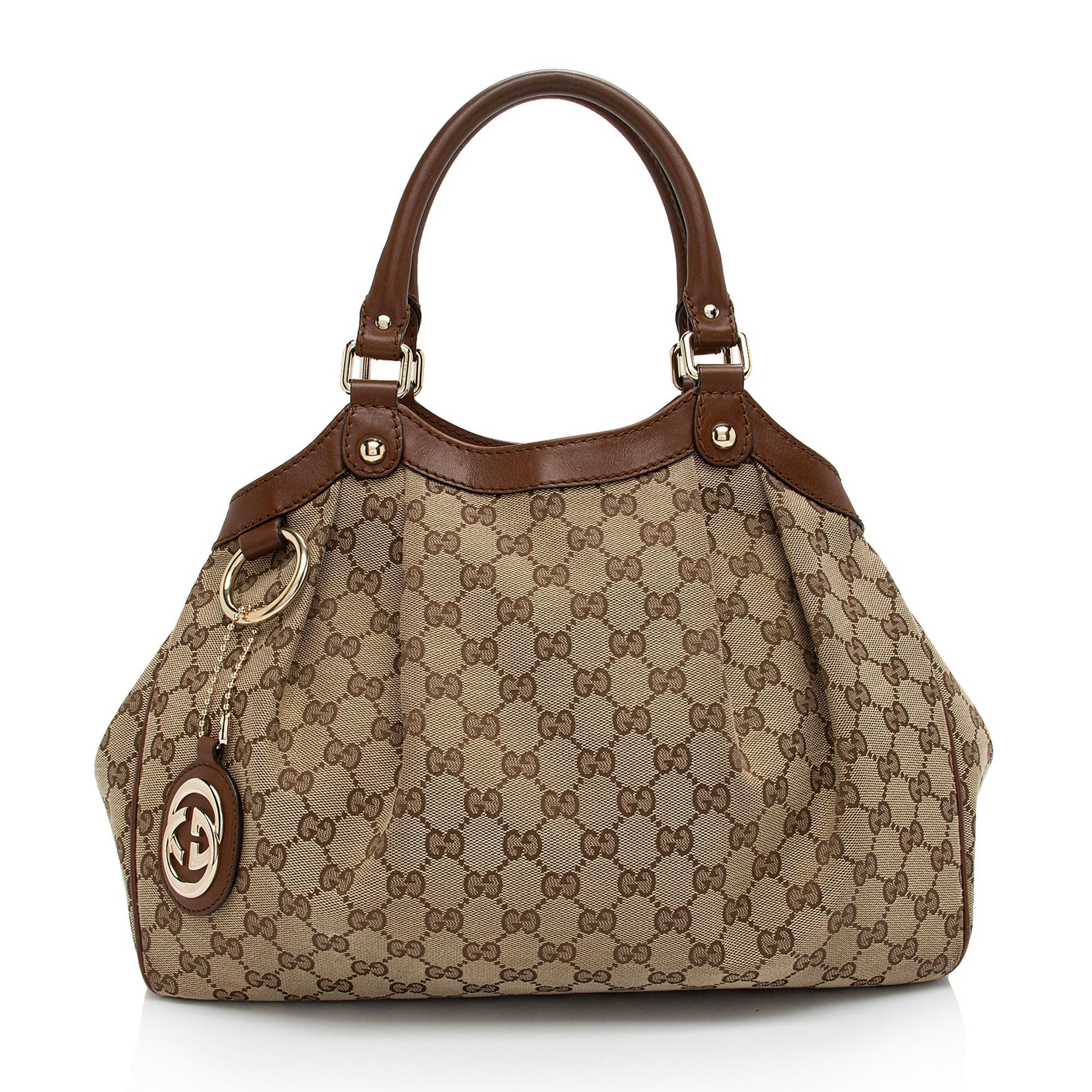 Gucci GG Sukey SHF-PAQjHW Leather Canvas Brown Beige Tote Bag