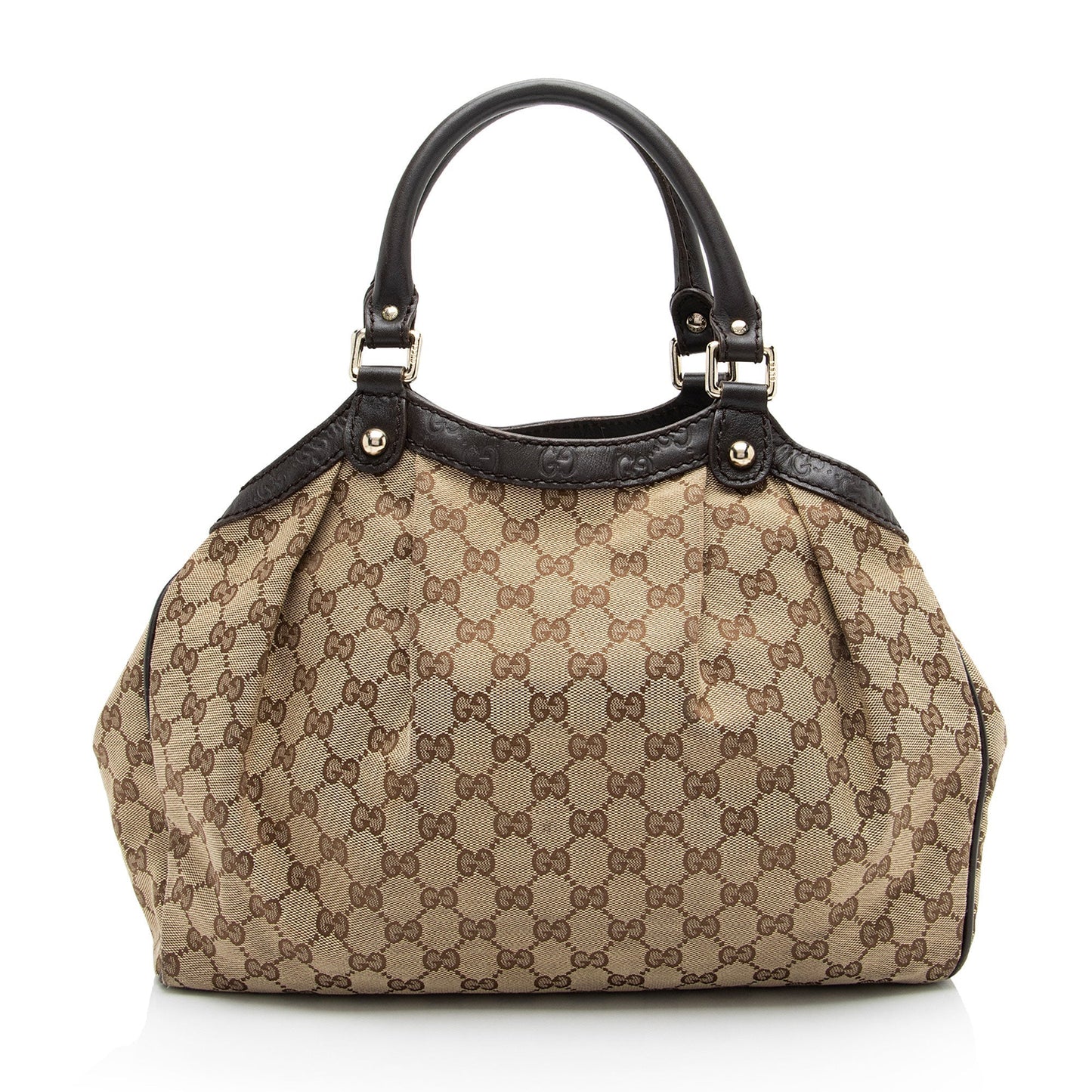 Gucci GG Sukey SHF-c4aPQz Leather Canvas Brown Beige Tote Bag