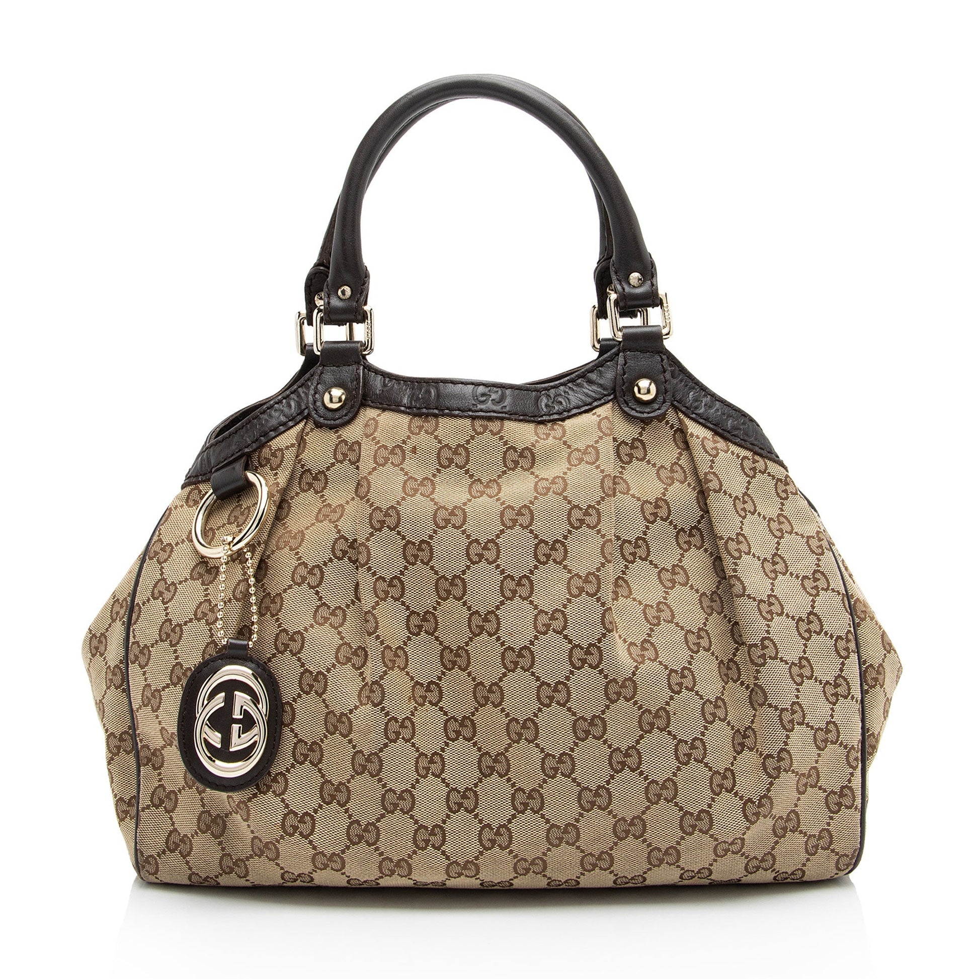 Gucci GG Sukey SHF-c4aPQz Leather Canvas Brown Beige Tote Bag
