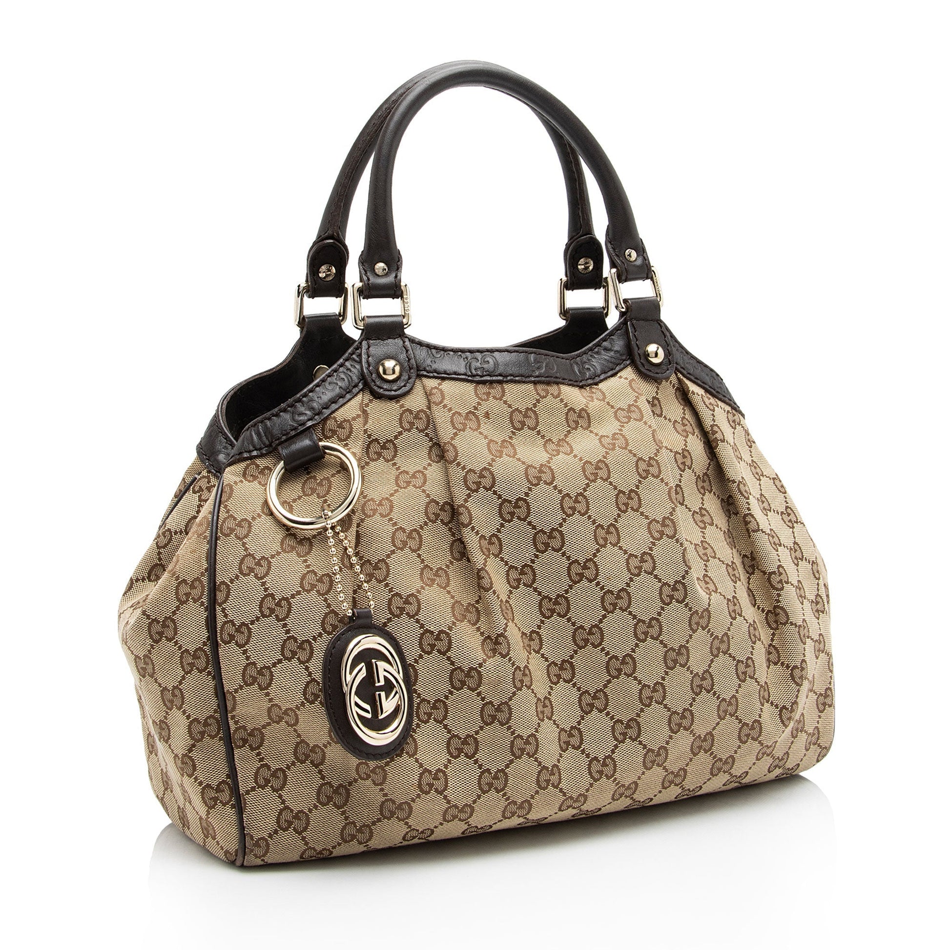 Gucci GG Sukey SHF-c4aPQz Leather Canvas Brown Beige Tote Bag