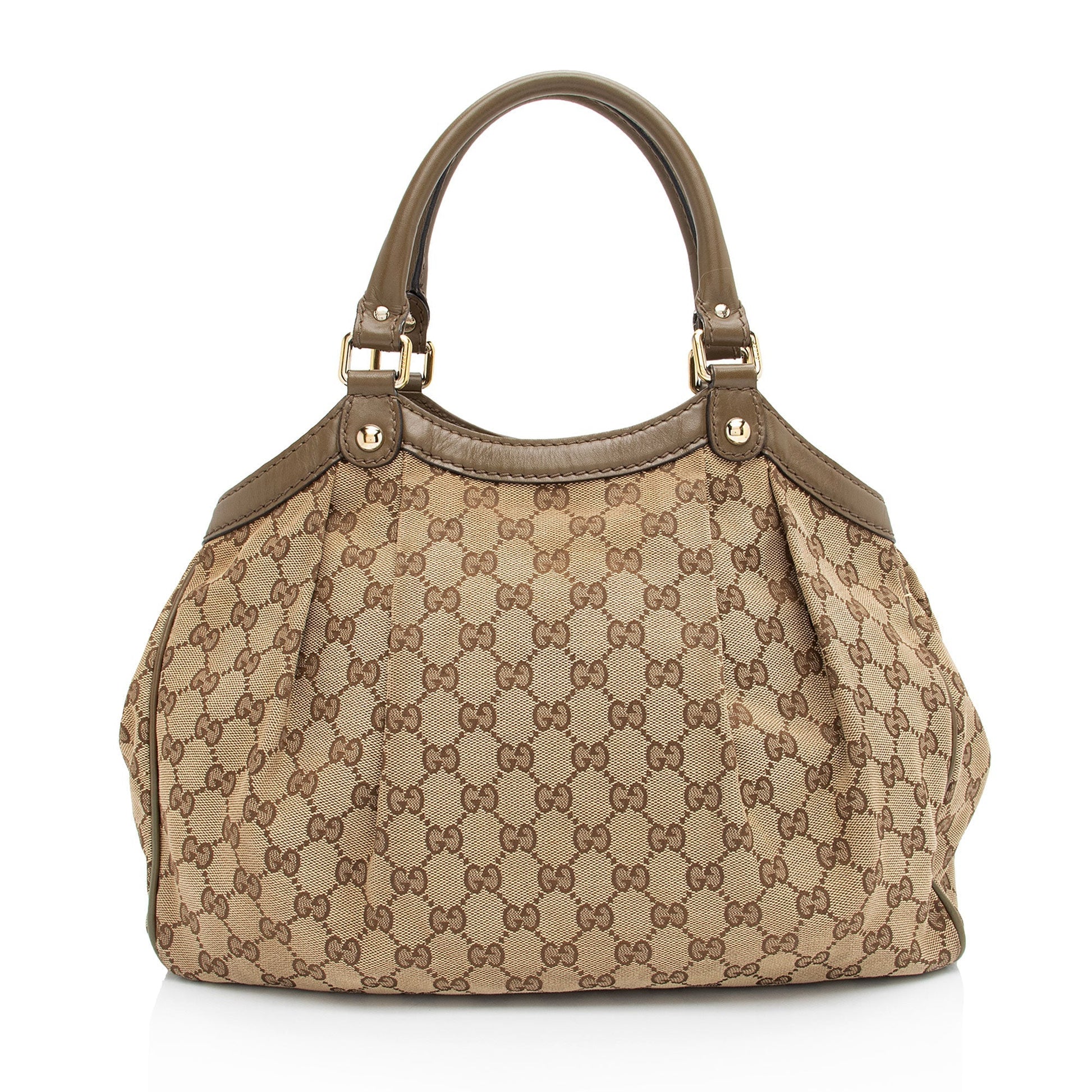 Gucci GG Sukey SHF-I8Evmf Leather Canvas Brown Medium Tote Bag
