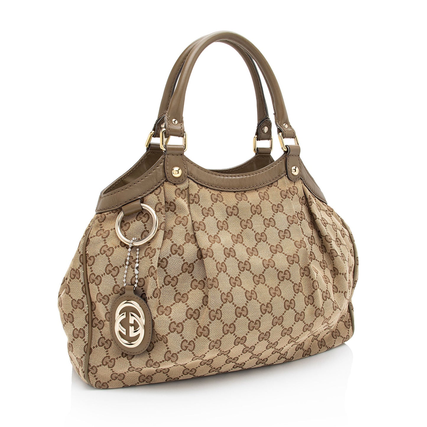 Gucci GG Sukey SHF-I8Evmf Leather Canvas Brown Medium Tote Bag