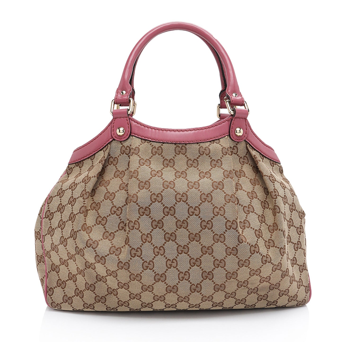 Gucci GG Sukey SHF-9pz62J Leather Canvas Beige Pink Tote Bag