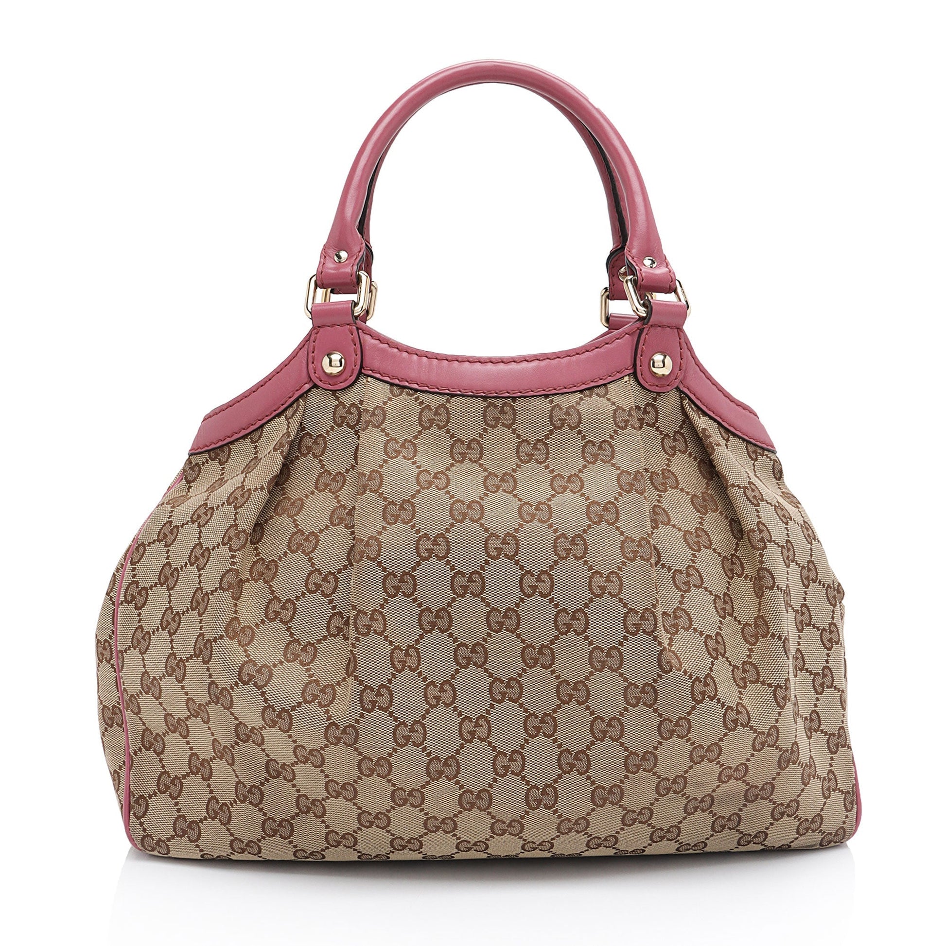 Gucci GG Sukey SHF-9pz62J Leather Canvas Beige Pink Tote Bag