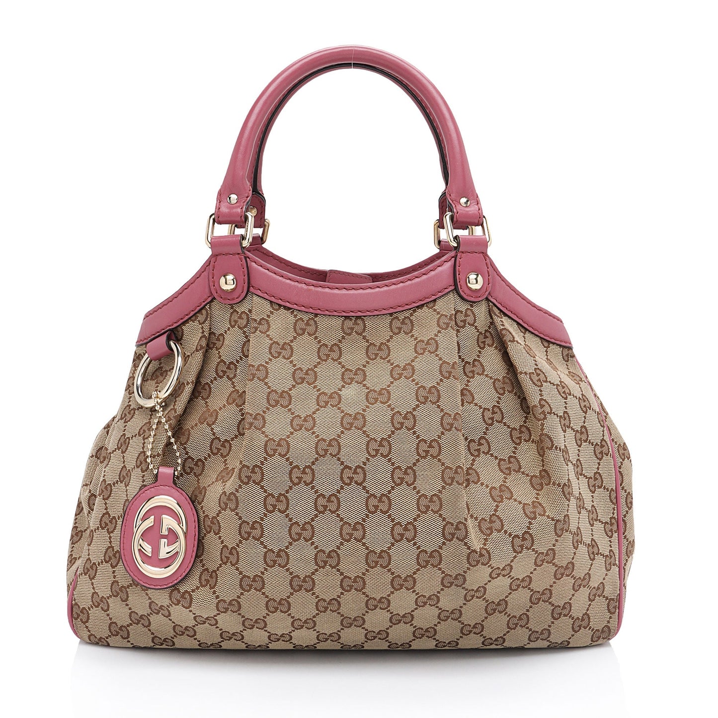 Gucci GG Sukey SHF-9pz62J Leather Canvas Beige Pink Tote Bag