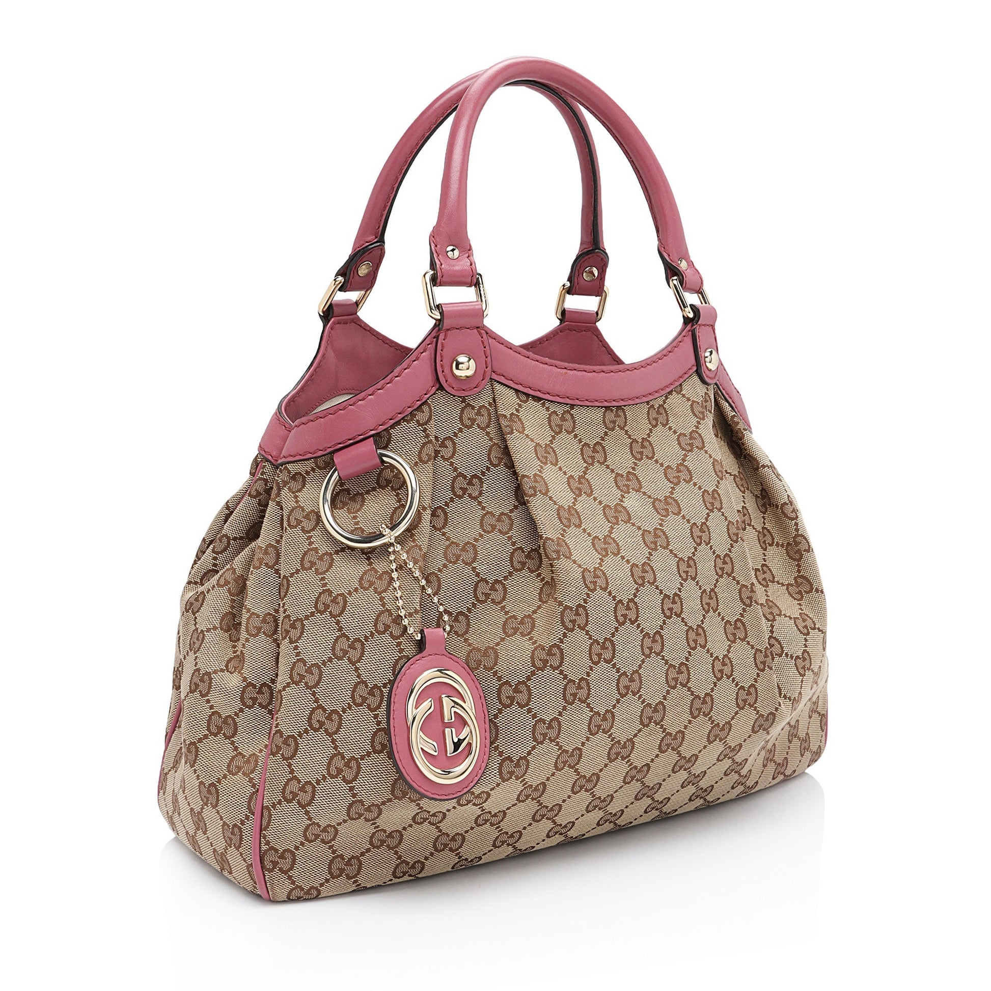Gucci GG Sukey SHF-9pz62J Leather Canvas Beige Pink Tote Bag