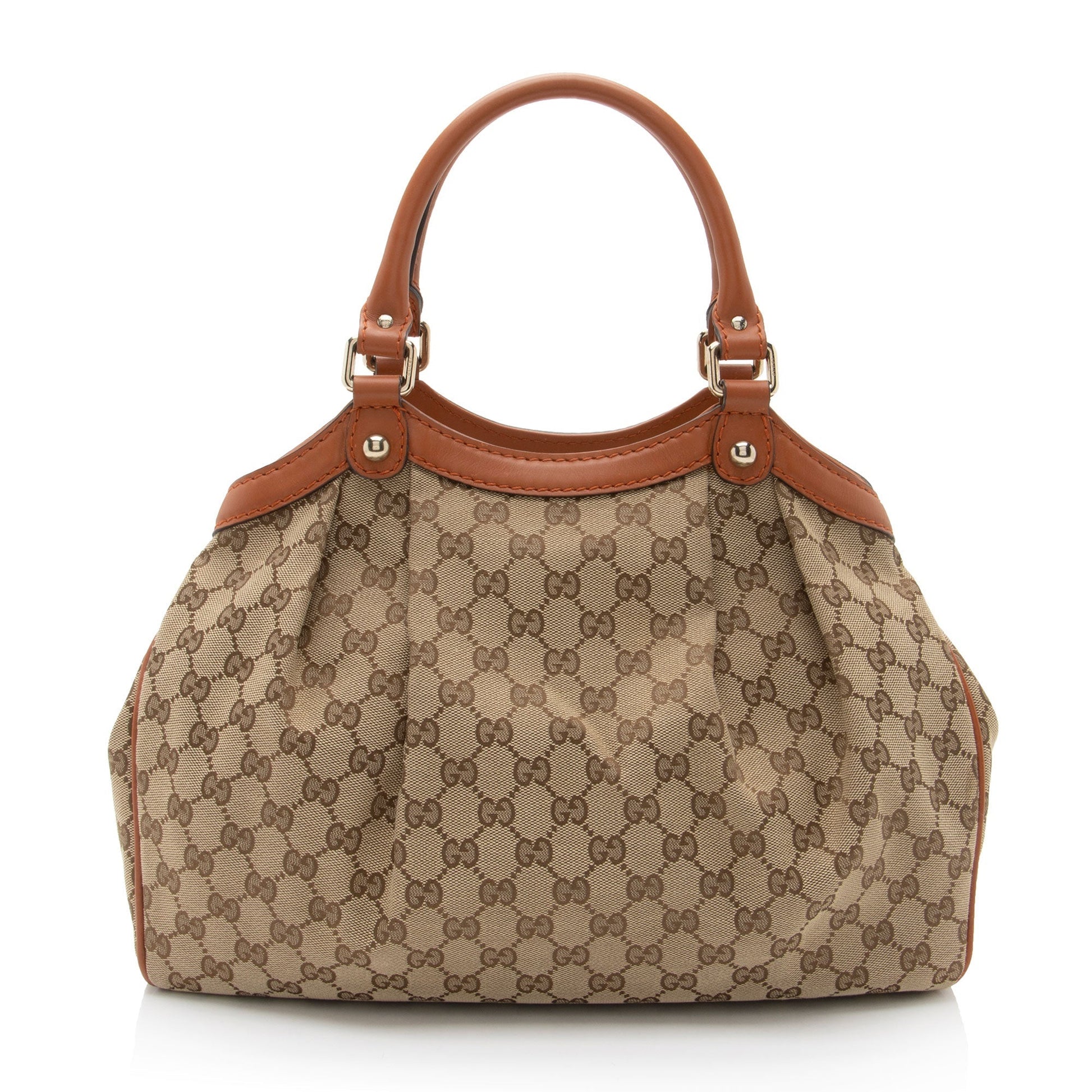 Gucci GG Sukey SHF-Prk73B Leather Canvas Beige Orange Tote Bag
