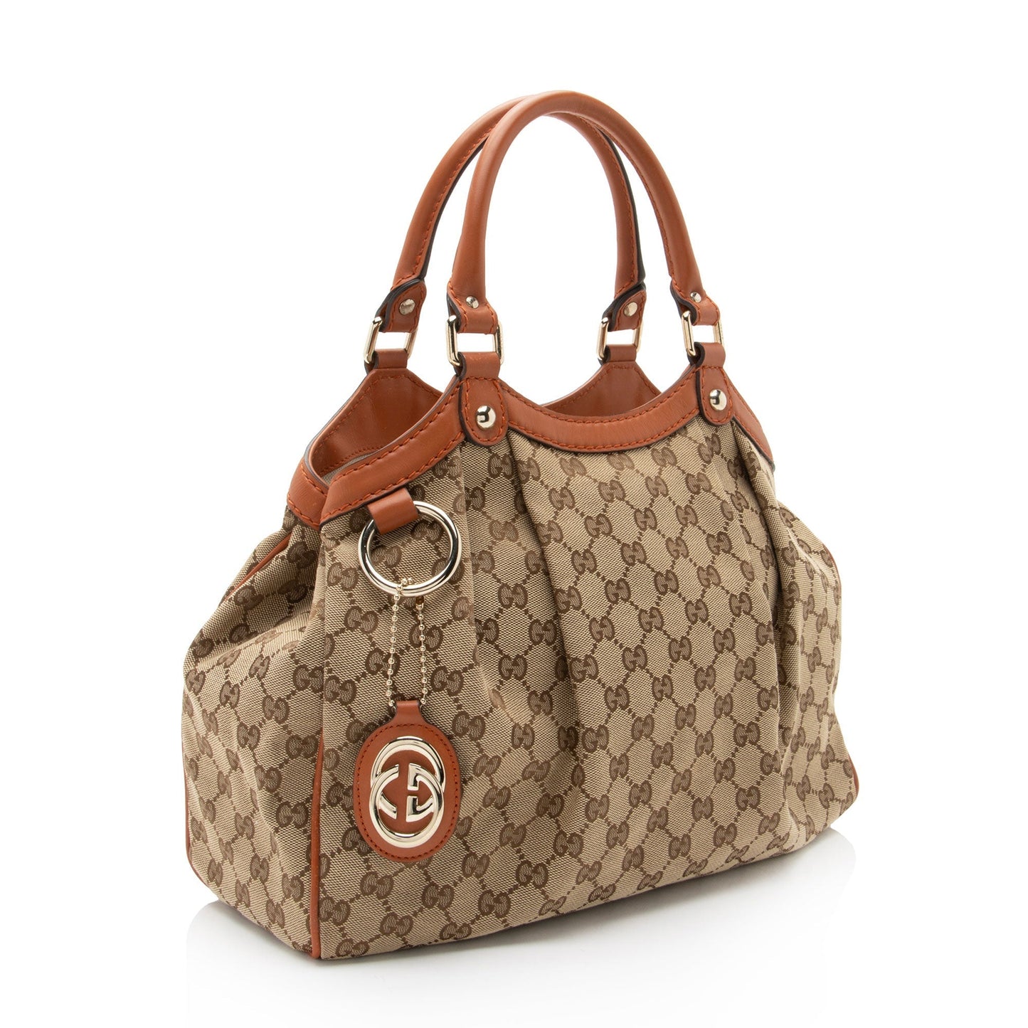 Gucci GG Sukey SHF-Prk73B Leather Canvas Beige Orange Tote Bag