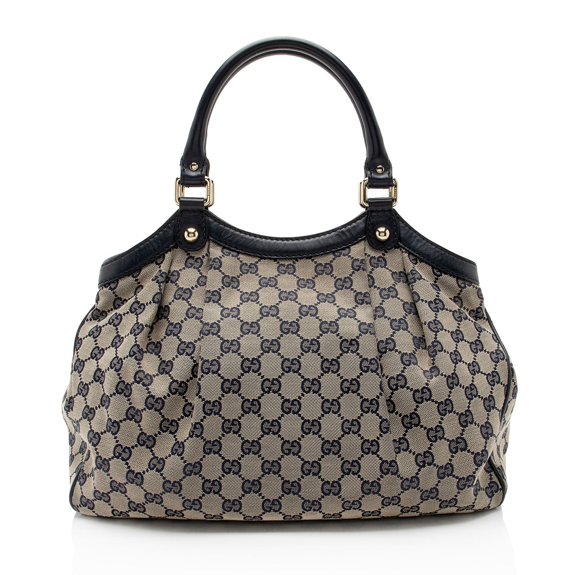 Gucci GG Sukey SHF-Bw59AB Leather Canvas Beige Blue Tote Bag