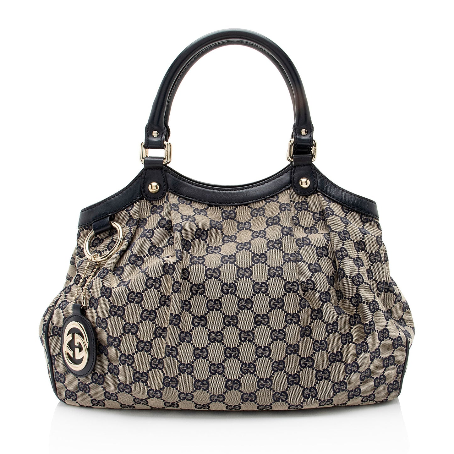 Gucci GG Sukey SHF-Bw59AB Leather Canvas Beige Blue Tote Bag