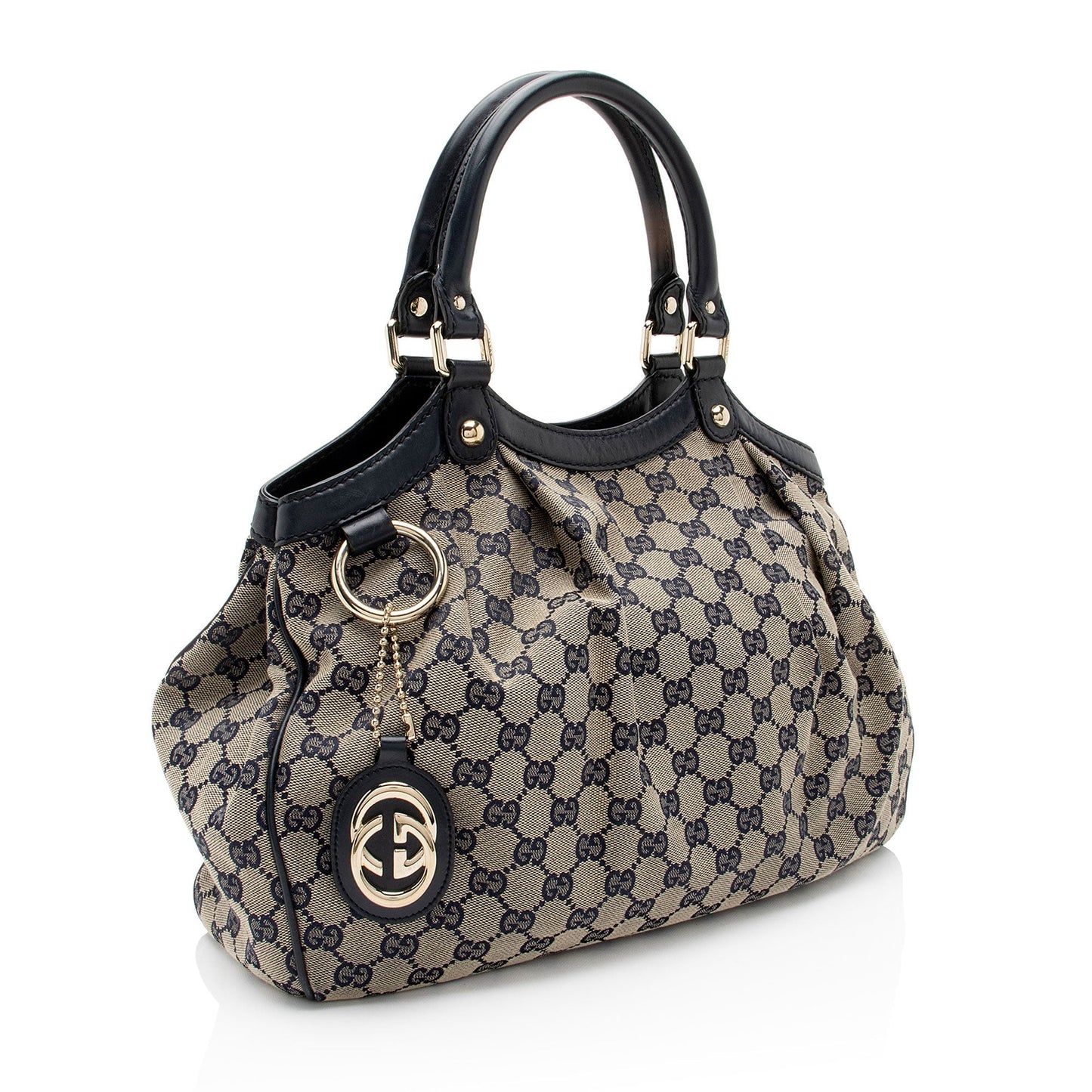 Gucci GG Sukey SHF-Bw59AB Leather Canvas Beige Blue Tote Bag