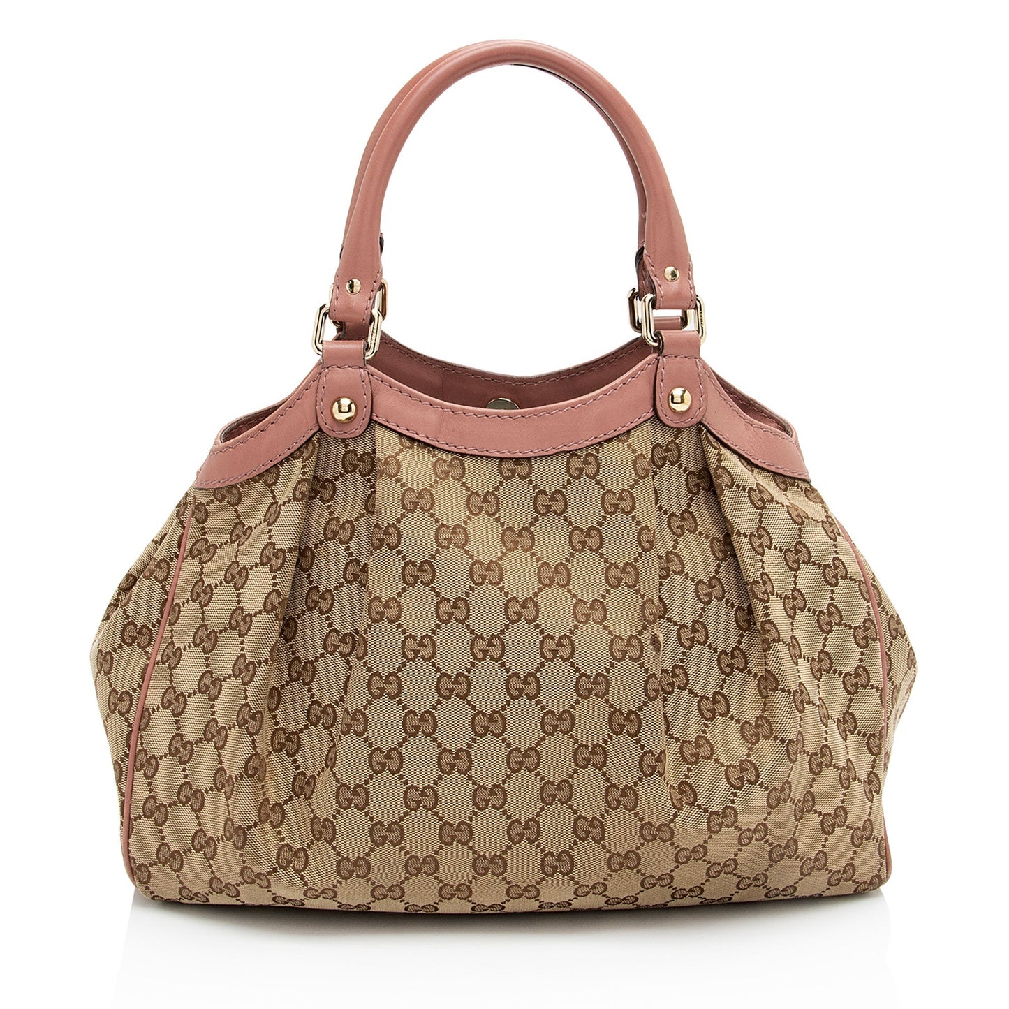 Gucci GG Sukey SHF-3dmy1R Leather Canvas Beige Pink Tote Bag