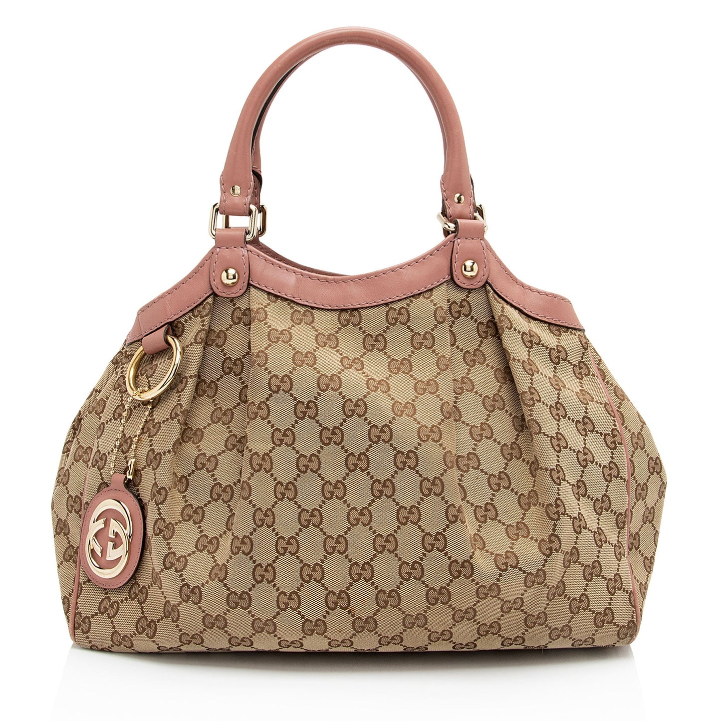Gucci GG Sukey SHF-3dmy1R Leather Canvas Beige Pink Tote Bag