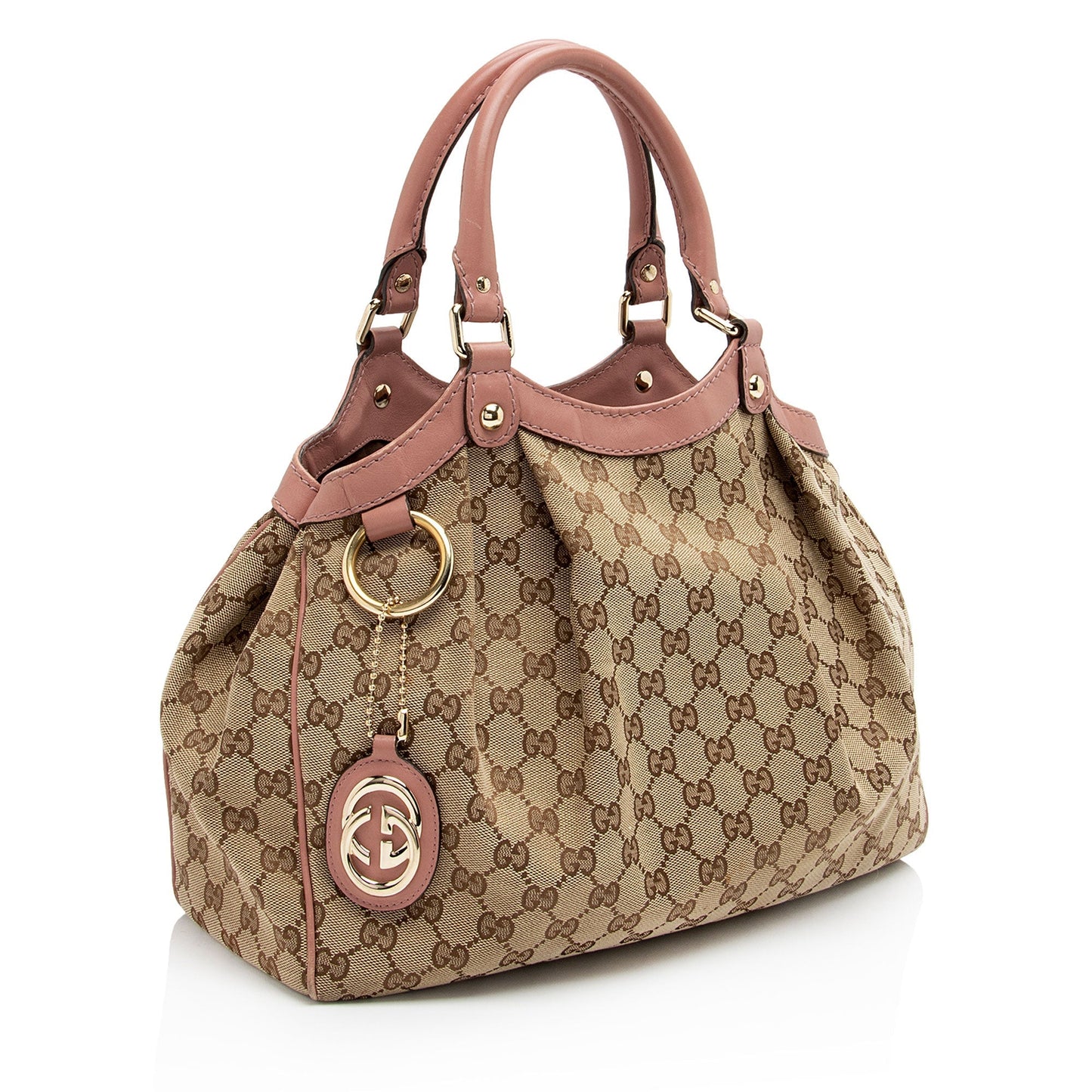 Gucci GG Sukey SHF-3dmy1R Leather Canvas Beige Pink Tote Bag