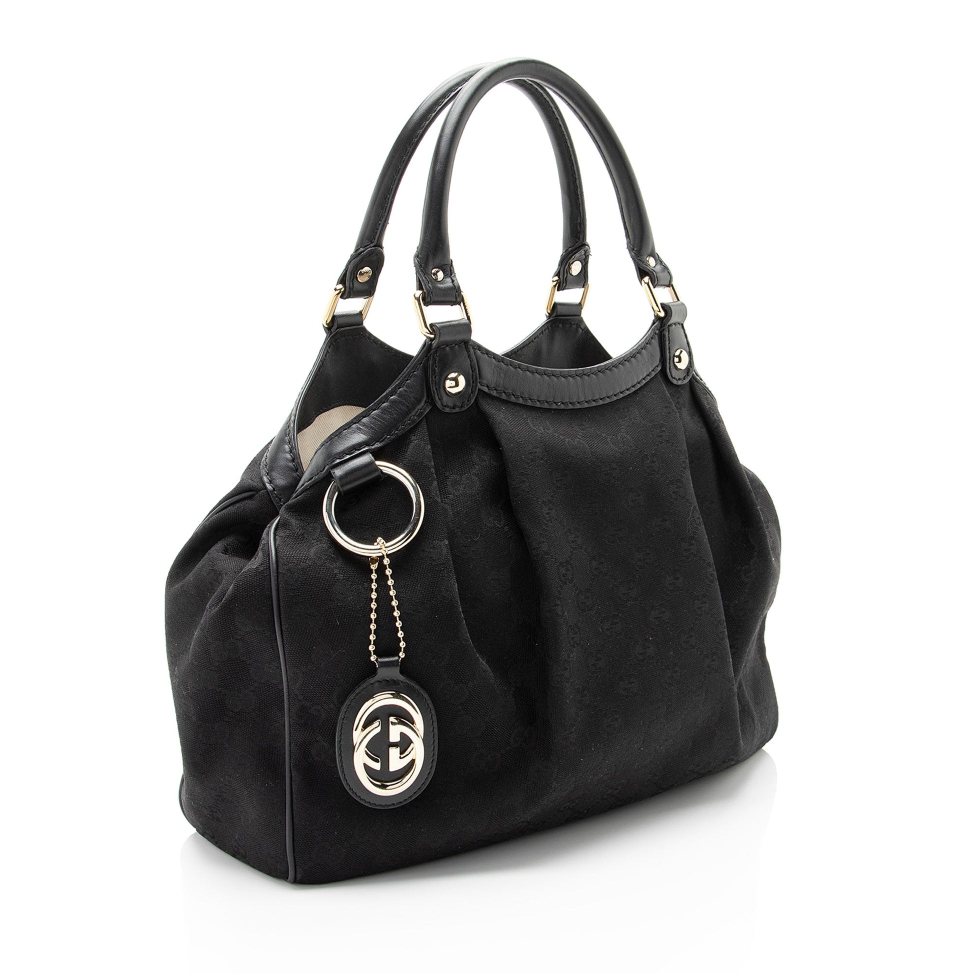 Gucci GG Sukey SHF-0UQpTA Leather Canvas Black Medium Tote Bag