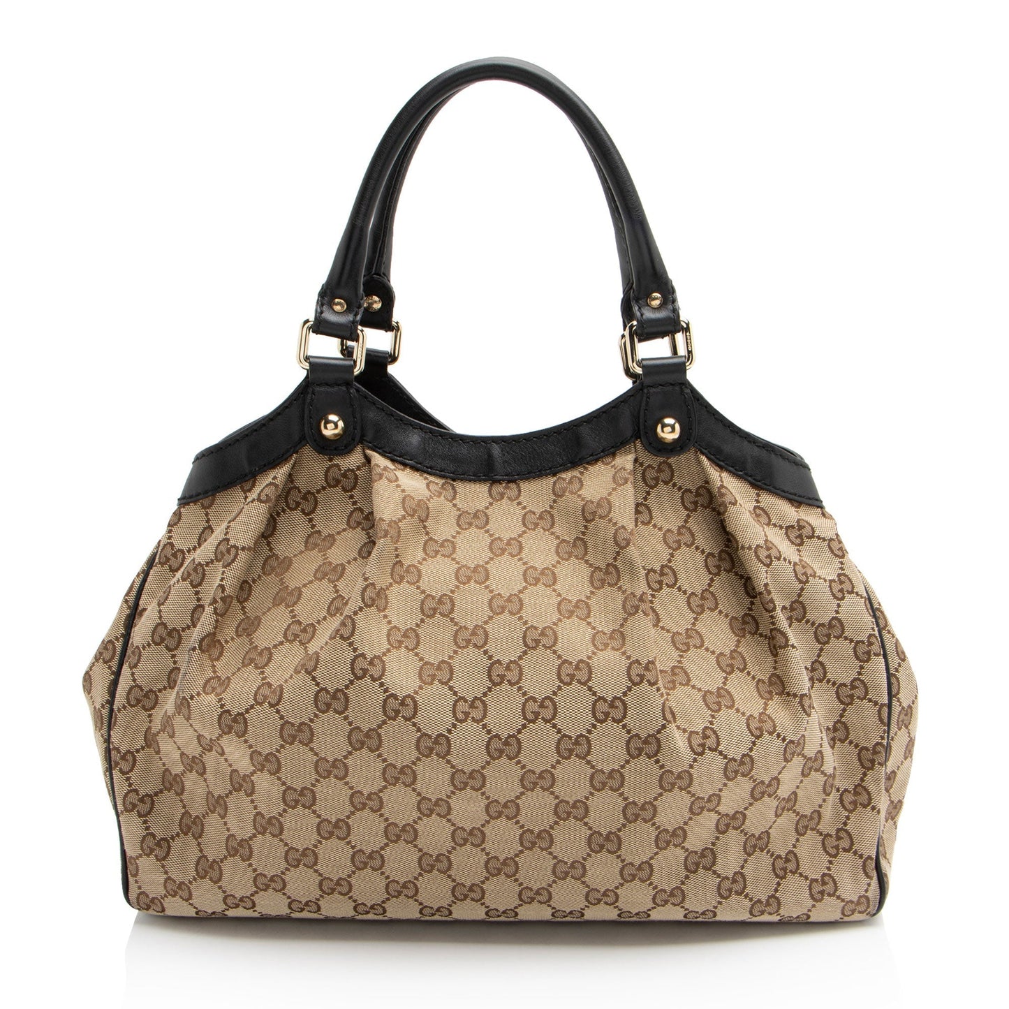 Gucci GG Sukey SHF-zAgZ42 Leather Canvas Black Brown Tote Bag