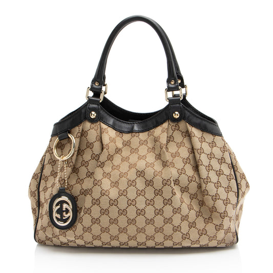 Gucci GG Sukey SHF-zAgZ42 Leather Canvas Black Brown Tote Bag