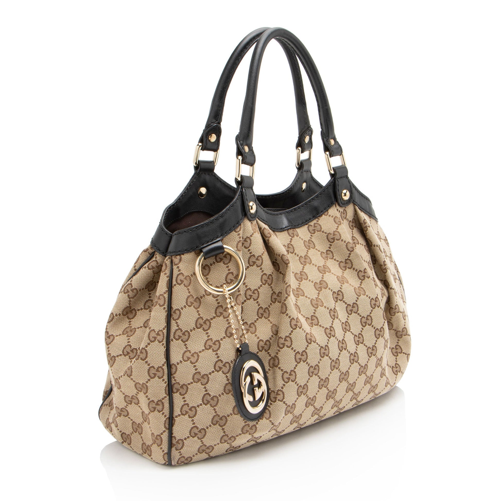 Gucci GG Sukey SHF-zAgZ42 Leather Canvas Black Brown Tote Bag