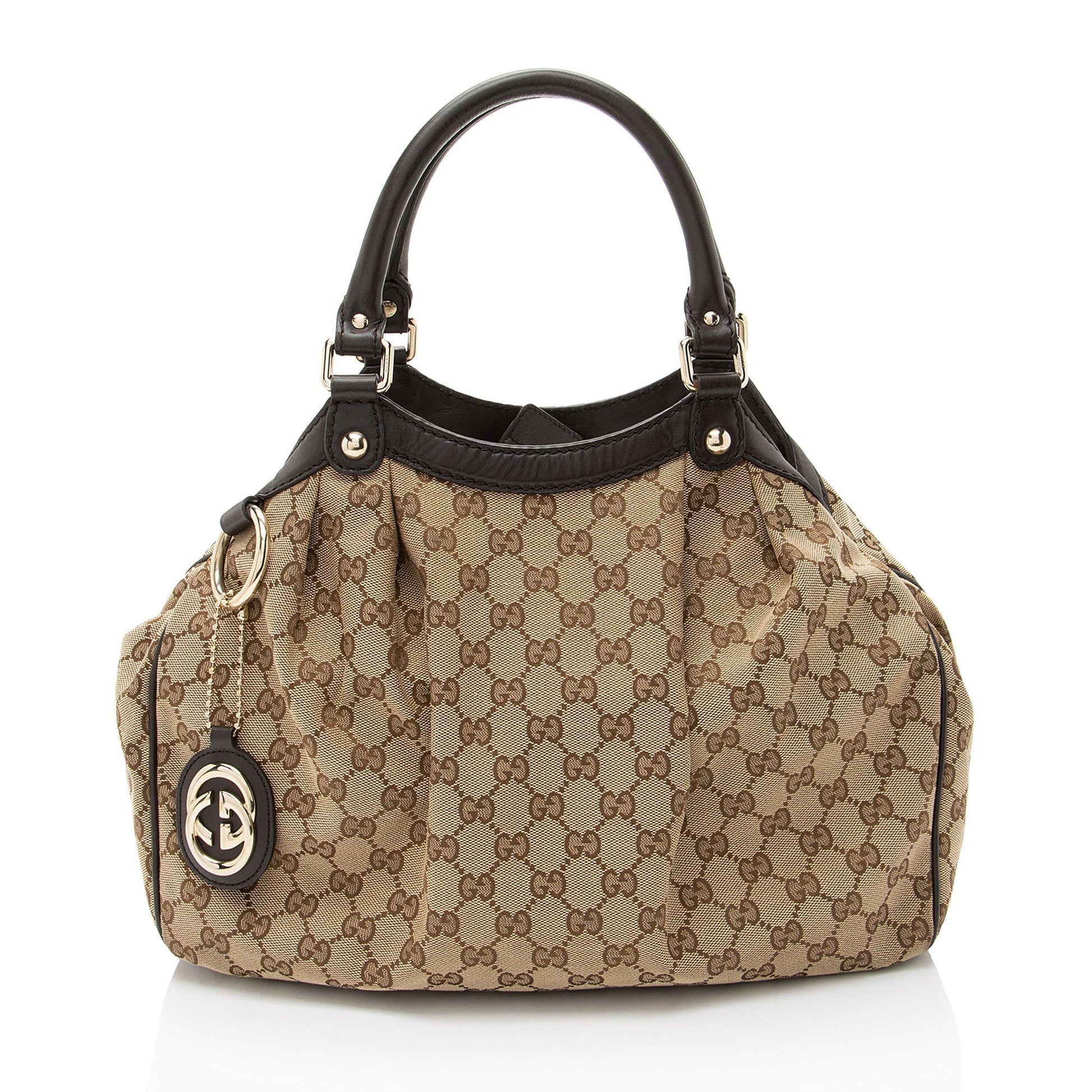 Gucci GG Sukey Leather Canvas Brown Beige Tote Bag Tote 1