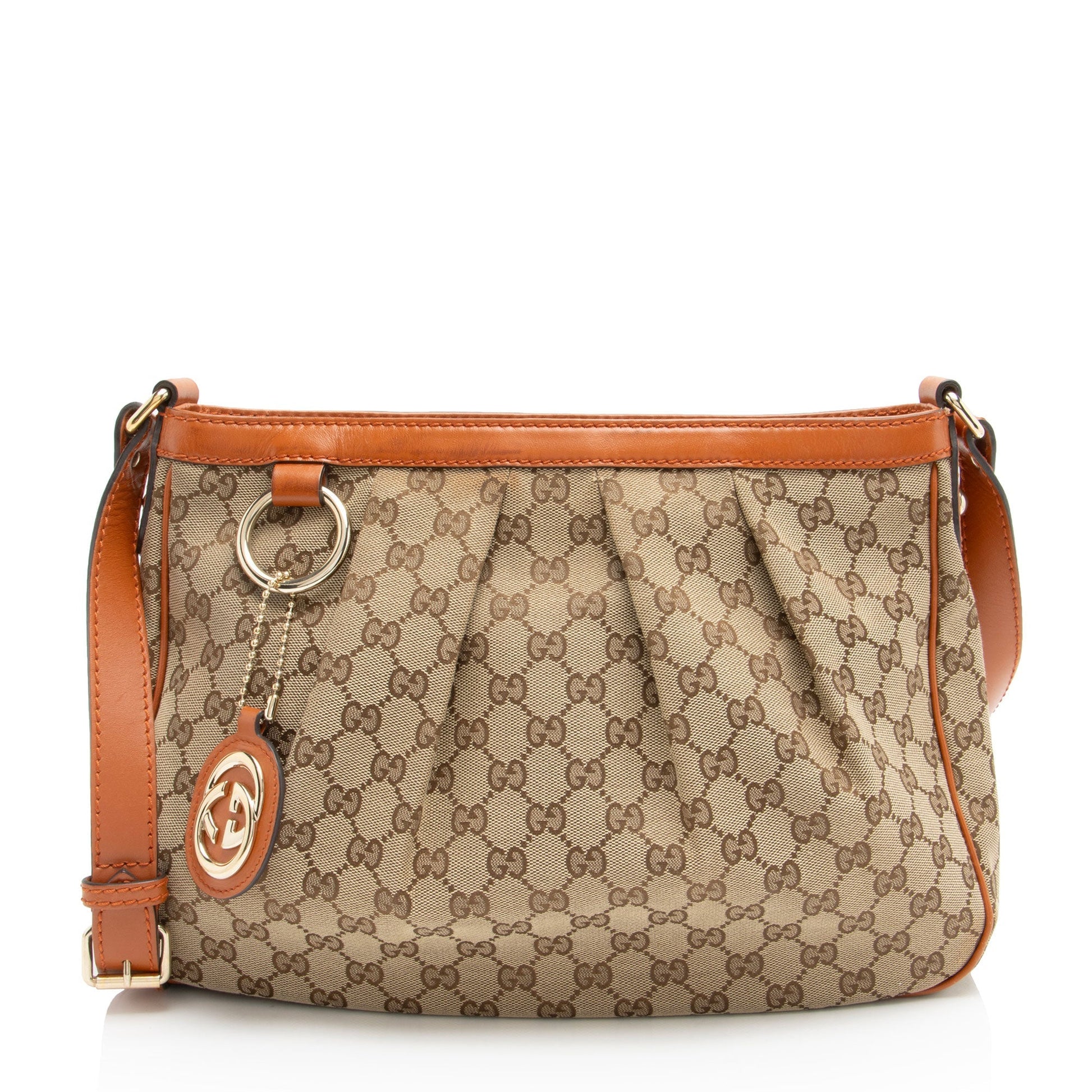 Gucci GG Sukey Messenger Leather Canvas Beige Orange Shoulder Bag