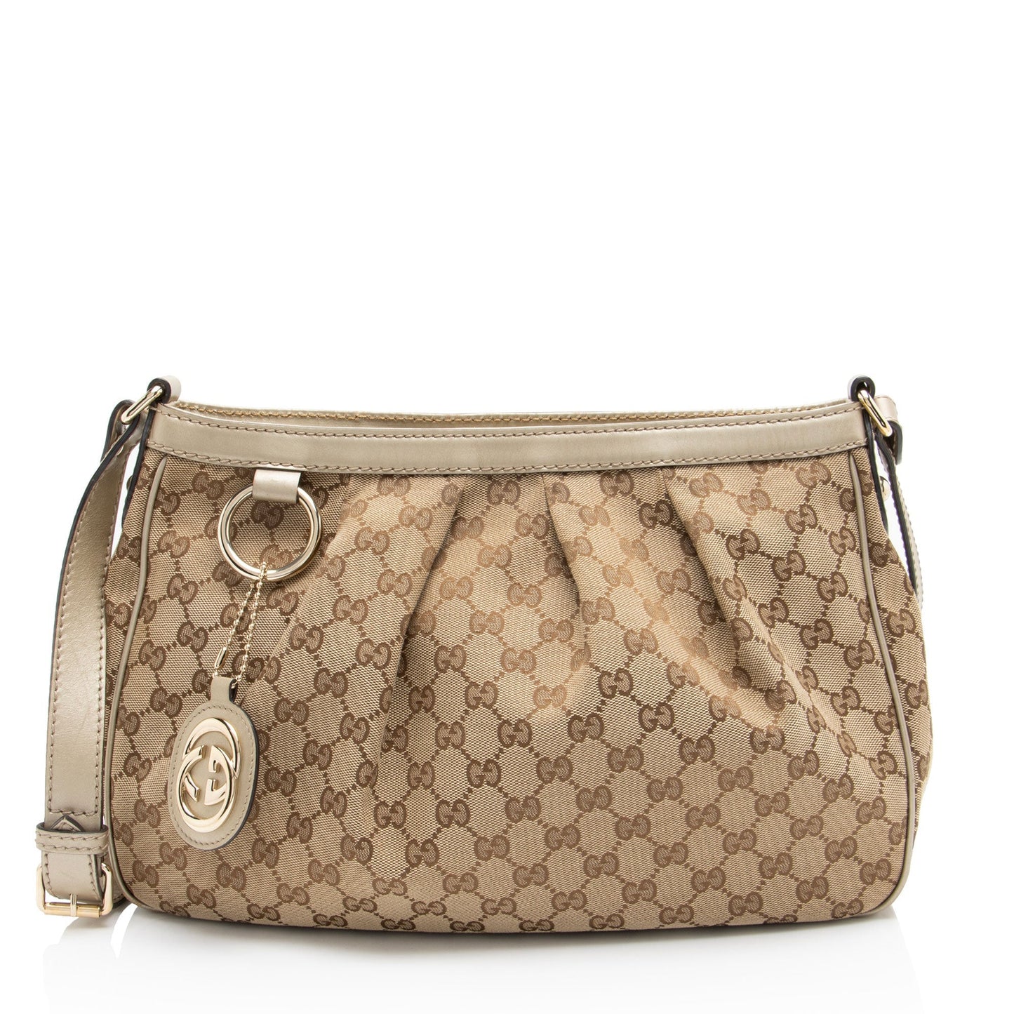 Gucci GG Sukey Messenger Leather Canvas Brown Gold Shoulder Bag